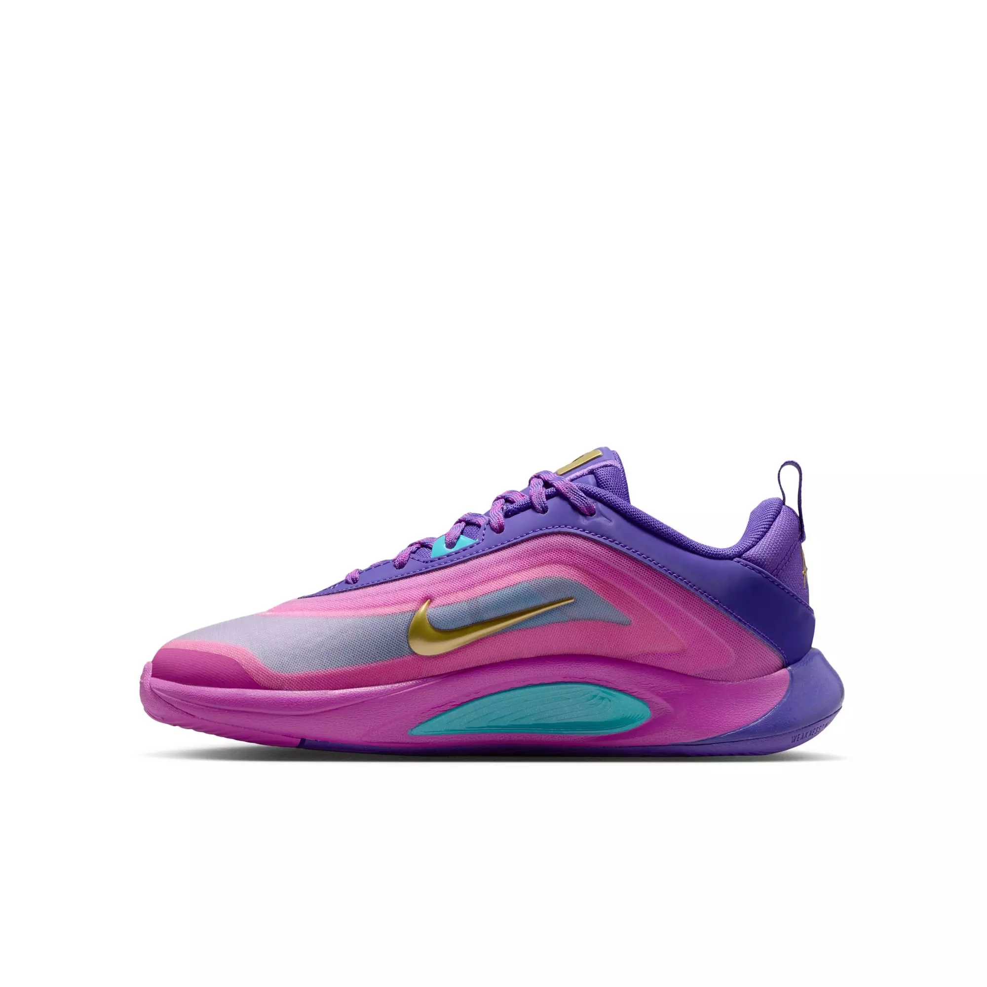 Nike A'One "Fierce Purple" Grade School Kids' Basketball Shoe - FIERCE PURPLE/METALLIC GOLD/HYPER VIOLET