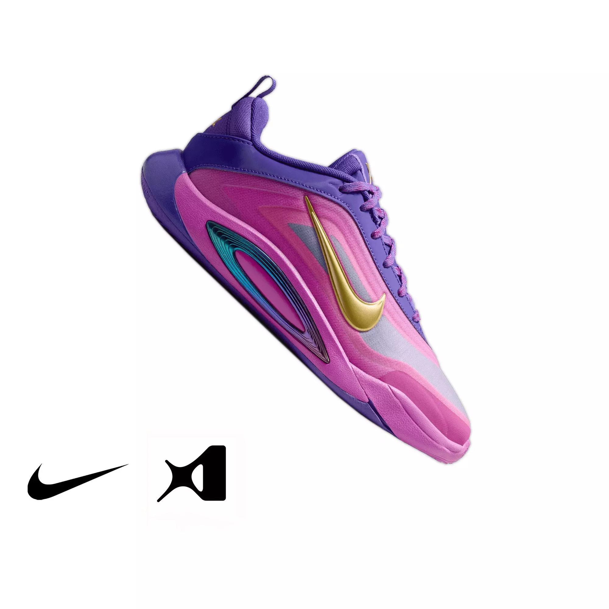 Nike A'One "Fierce Purple" Grade School Kids' Basketball Shoe - FIERCE PURPLE/METALLIC GOLD/HYPER VIOLET