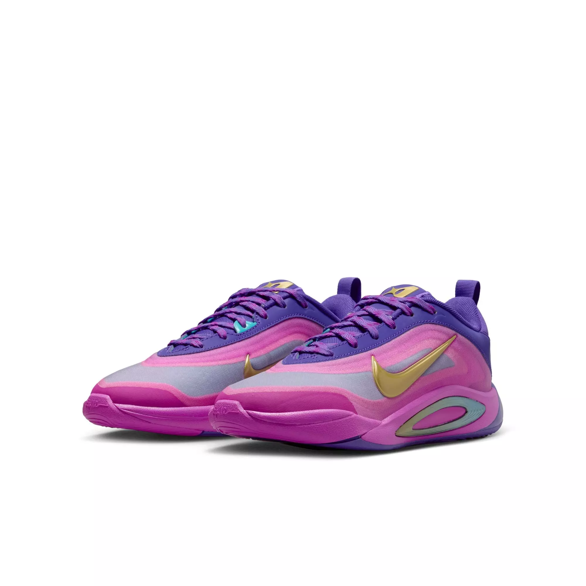 Nike A'One "Fierce Purple" Grade School Kids' Basketball Shoe - FIERCE PURPLE/METALLIC GOLD/HYPER VIOLET