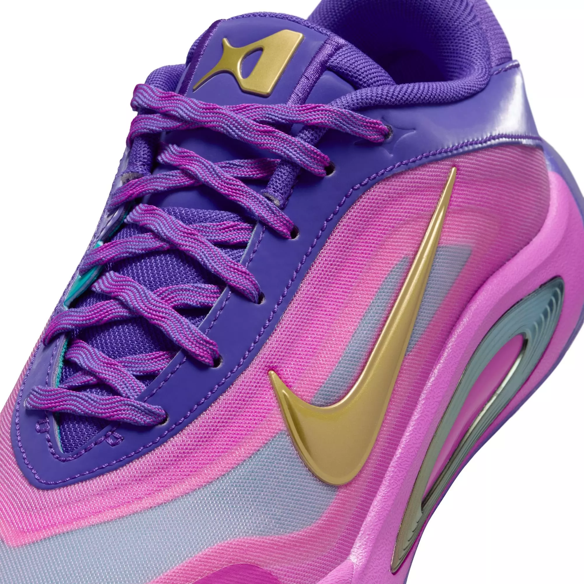Nike A'One "Fierce Purple" Grade School Kids' Basketball Shoe - FIERCE PURPLE/METALLIC GOLD/HYPER VIOLET