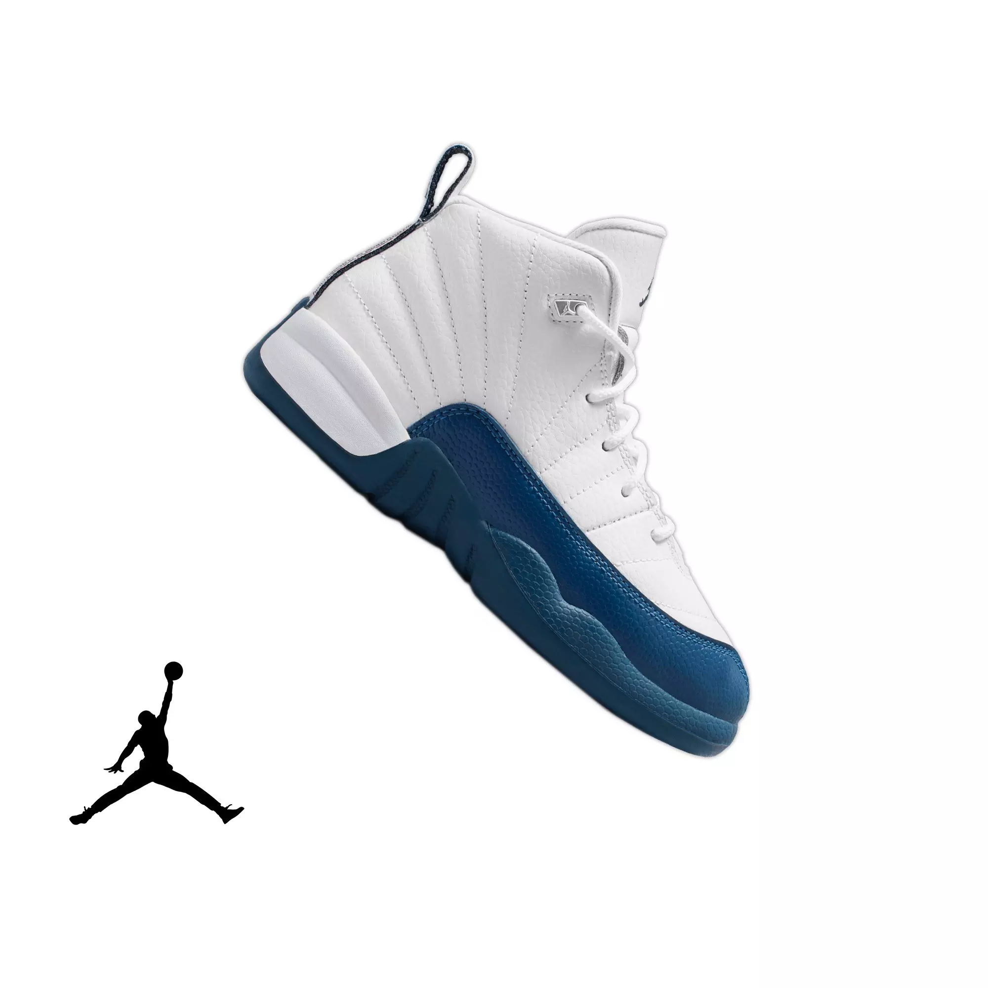 Jordan 12 Retro “French Blue” Preschool Kids' Shoe - WHITE/FRENCH BLUE/METALLIC SILVER