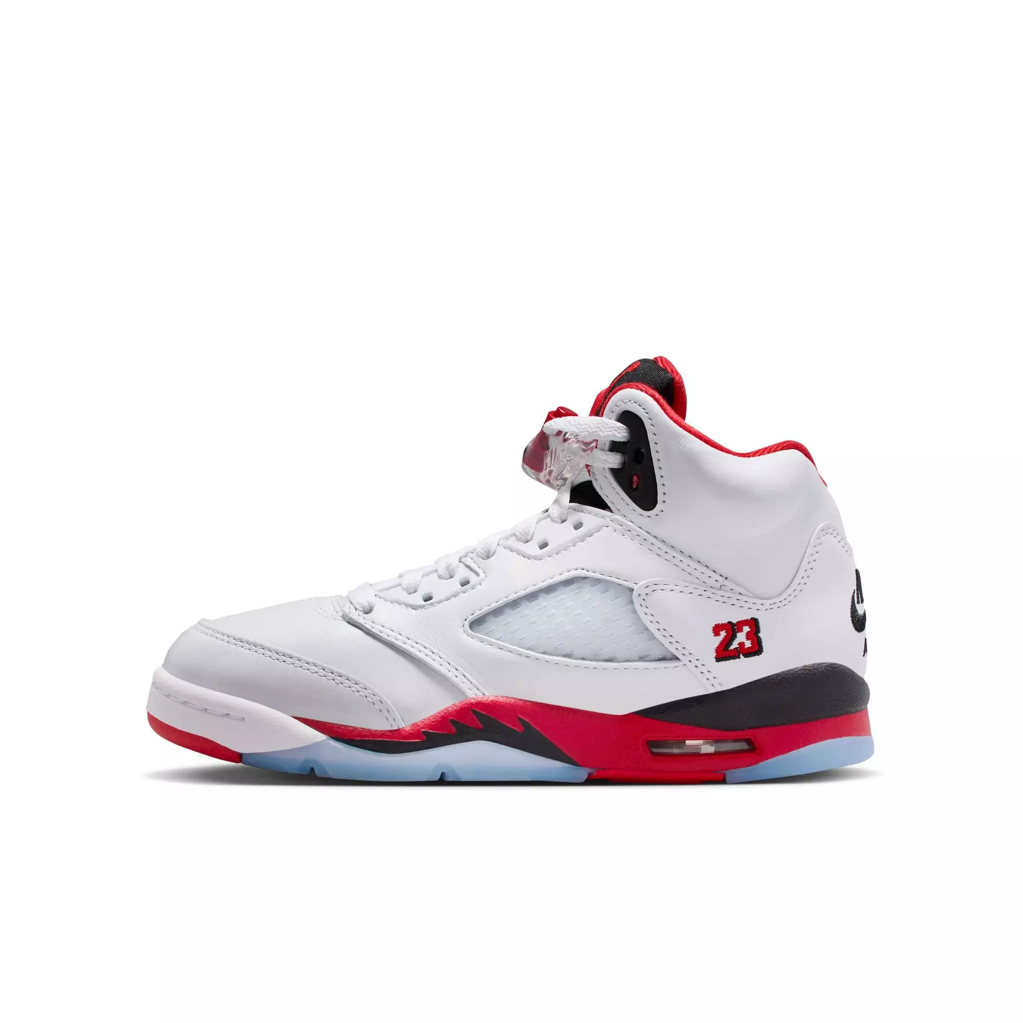 Jordan 5 Retro Fire Red "Black Tongue" Grade School Kids' Shoe - WHITE/FIRE RED/BLACK