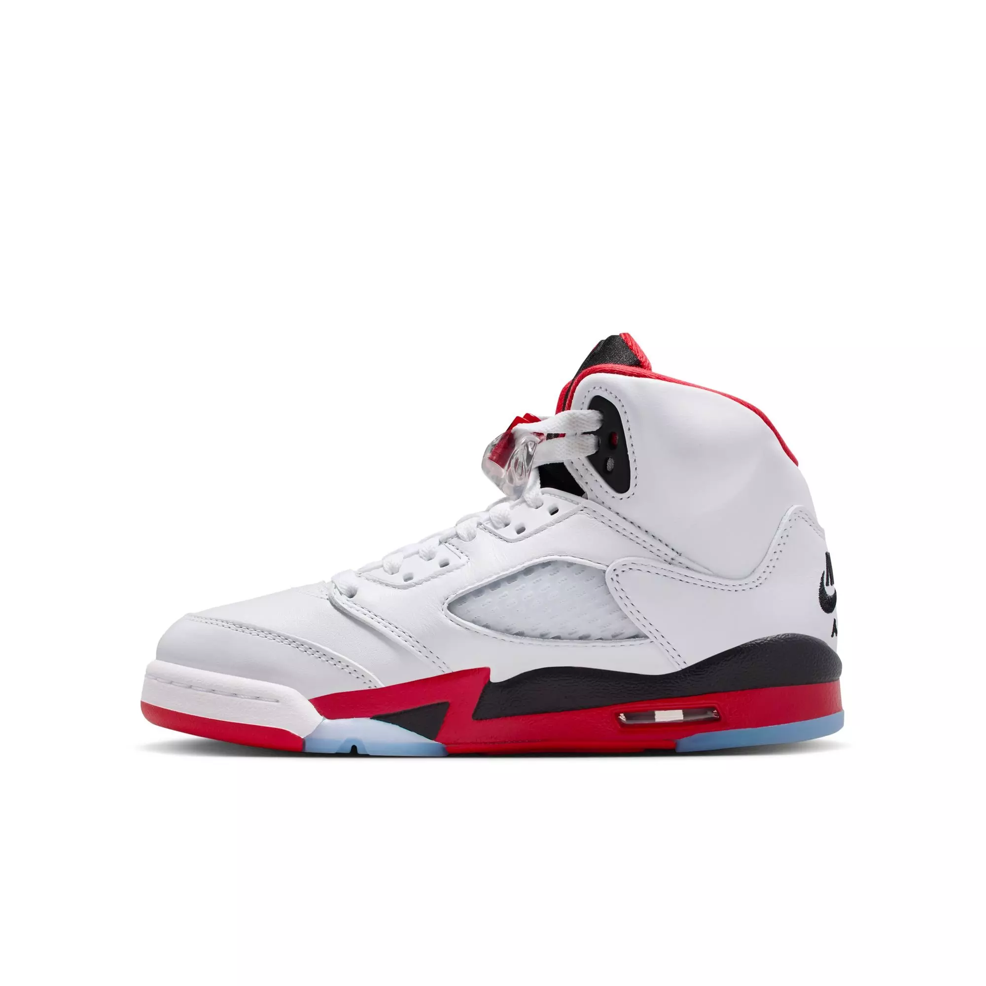 Jordan 5 Retro Fire Red "Black Tongue" Grade School Kids' Shoe - WHITE/FIRE RED/BLACK