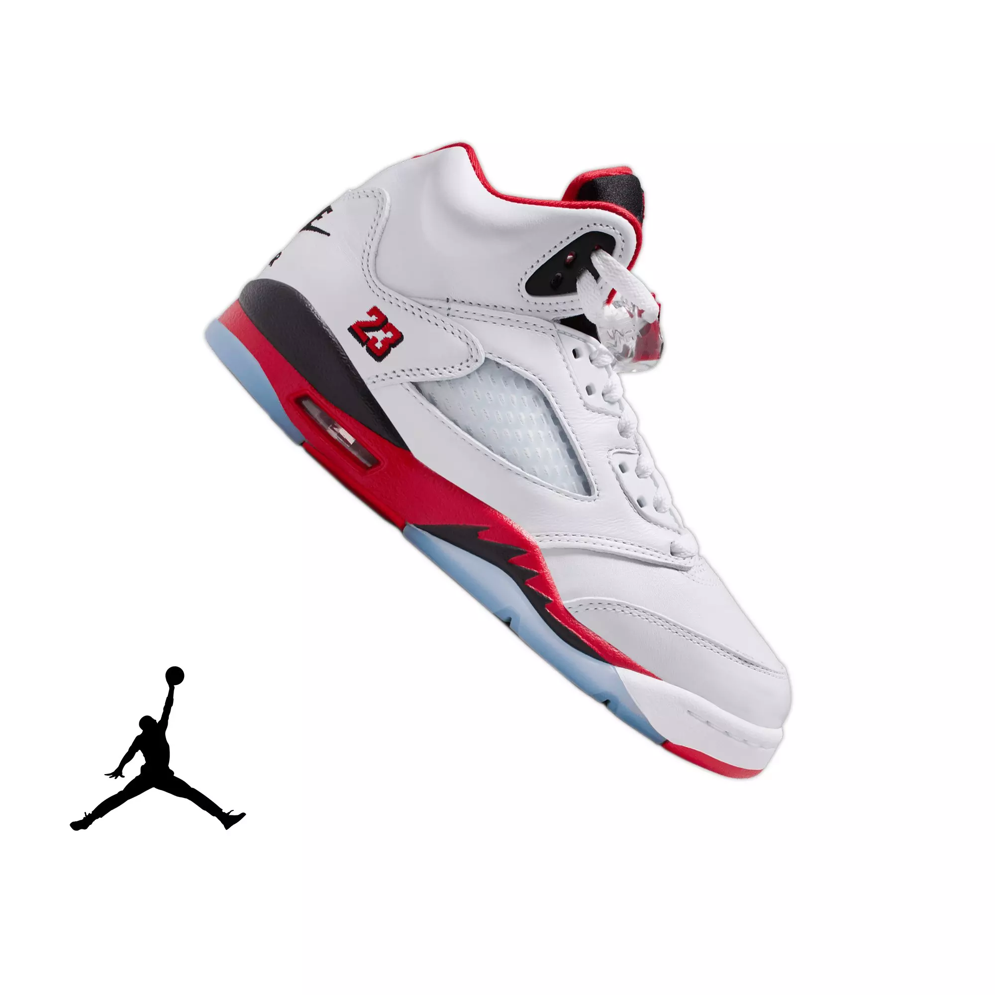 Jordan 5 Retro "Fire Red" Grade School Kids' Shoe - WHITE/FIRE RED/BLACK
