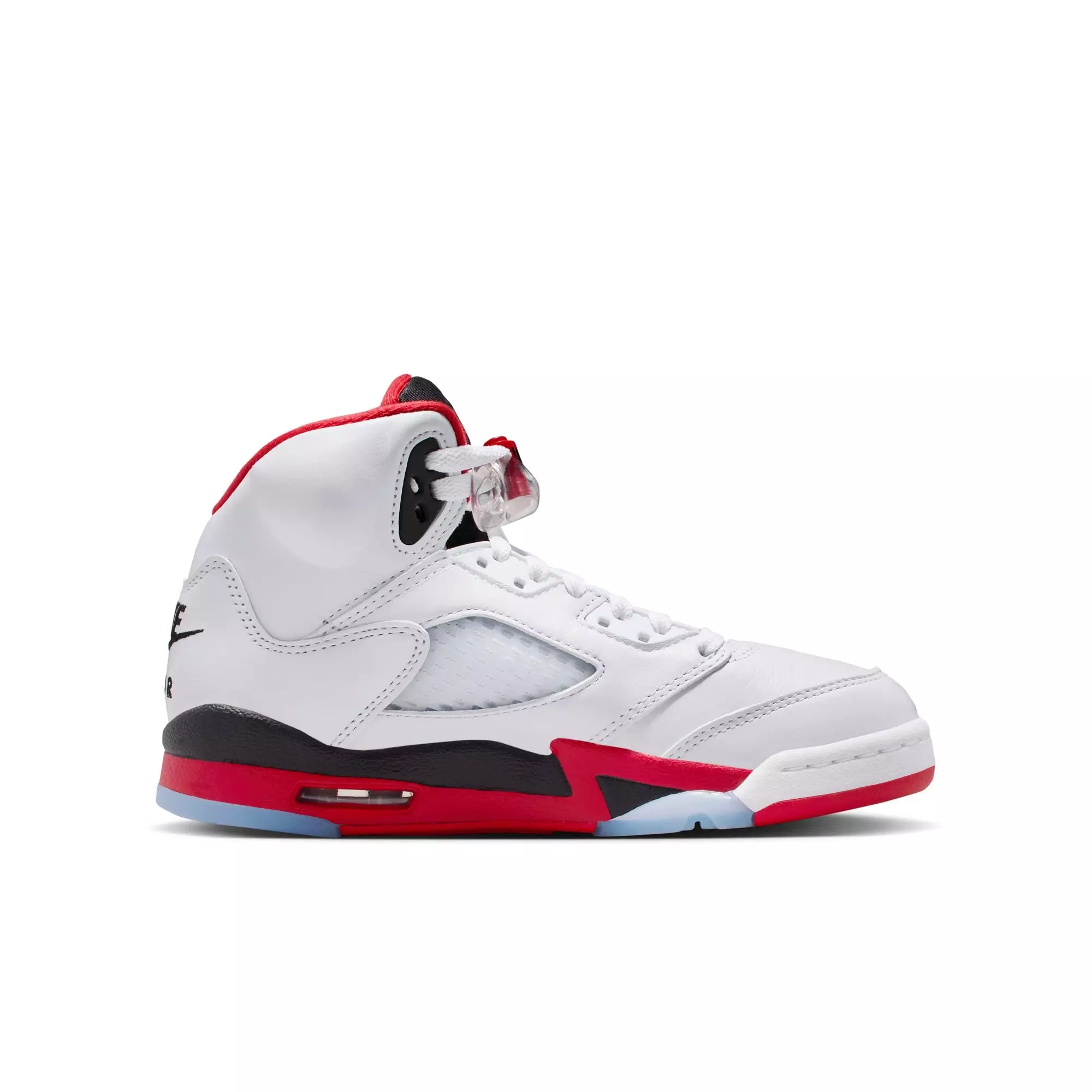 Jordan 5 Retro Fire Red "Black Tongue" Grade School Kids' Shoe - WHITE/FIRE RED/BLACK