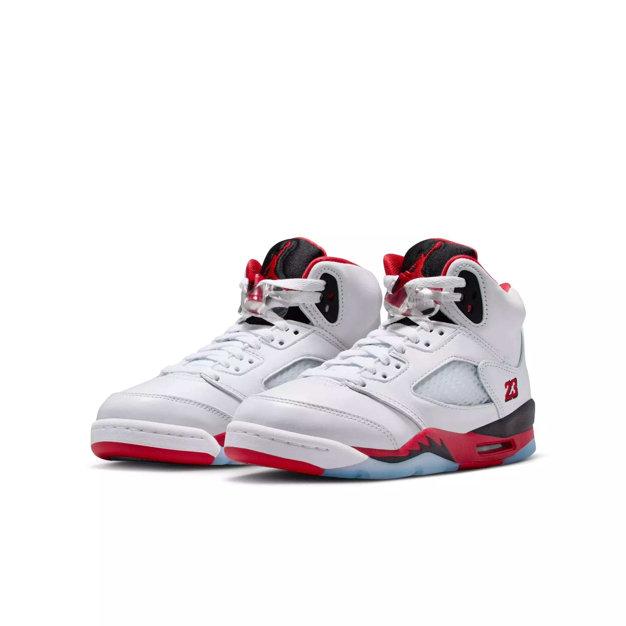 Jordan 5 Retro Fire Red "Black Tongue" Grade School Kids' Shoe - WHITE/FIRE RED/BLACK