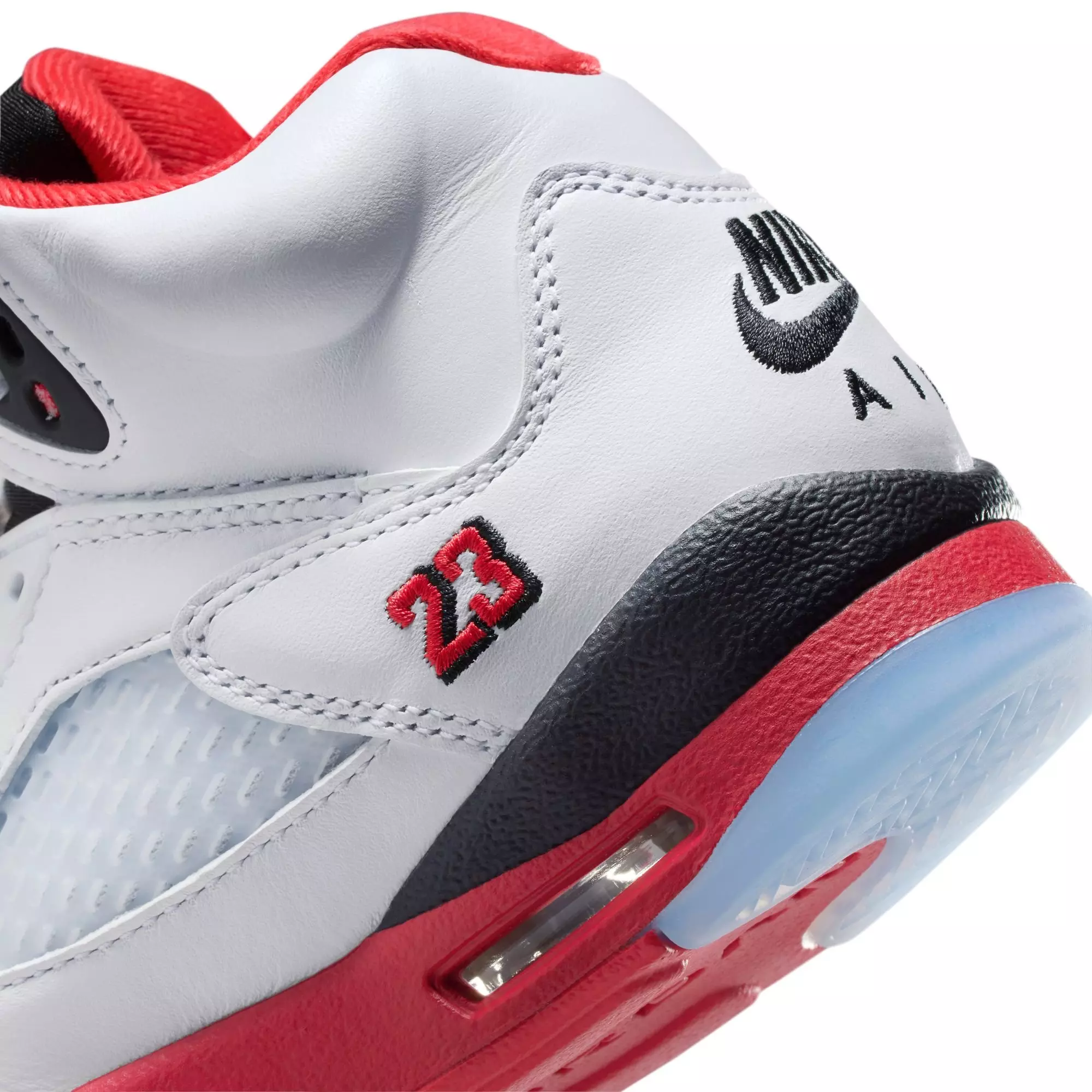 Jordan 5 Retro Fire Red "Black Tongue" Grade School Kids' Shoe - WHITE/FIRE RED/BLACK
