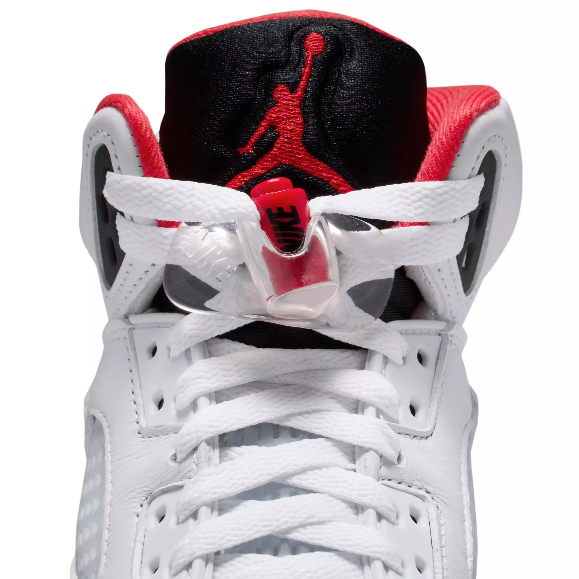 Jordan 5 Retro Fire Red "Black Tongue" Grade School Kids' Shoe - WHITE/FIRE RED/BLACK