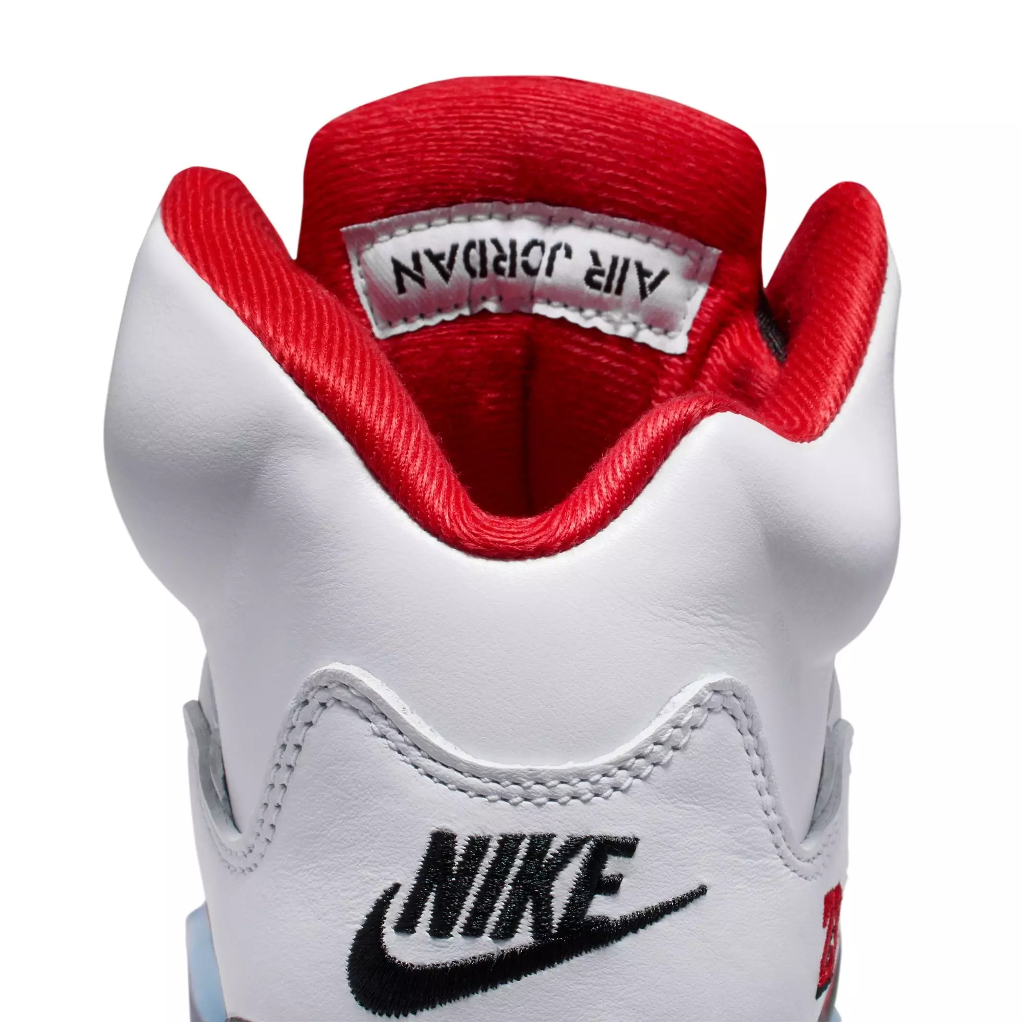 Jordan 5 Retro Fire Red "Black Tongue" Grade School Kids' Shoe - WHITE/FIRE RED/BLACK