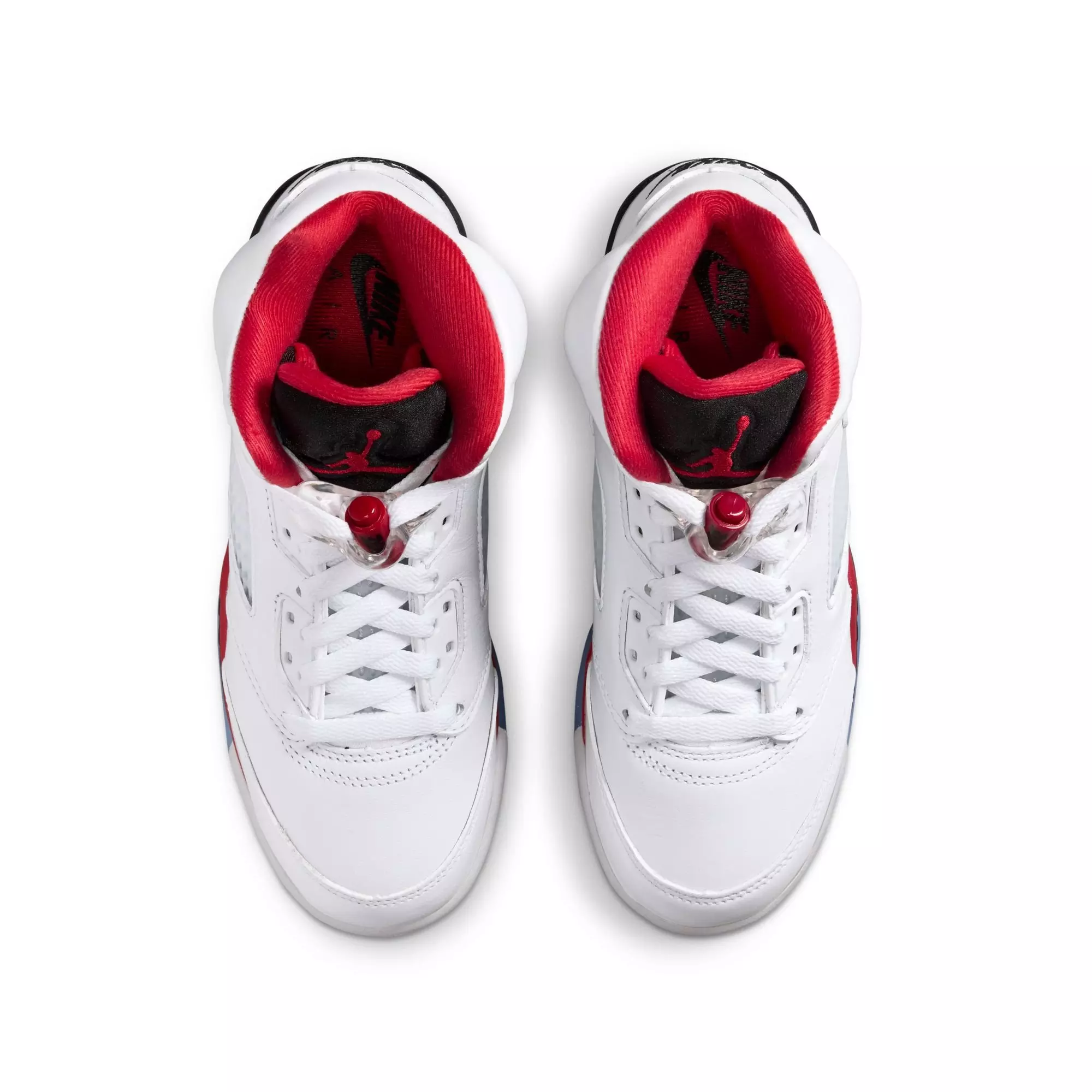 Jordan 5 Retro Fire Red "Black Tongue" Grade School Kids' Shoe - WHITE/FIRE RED/BLACK