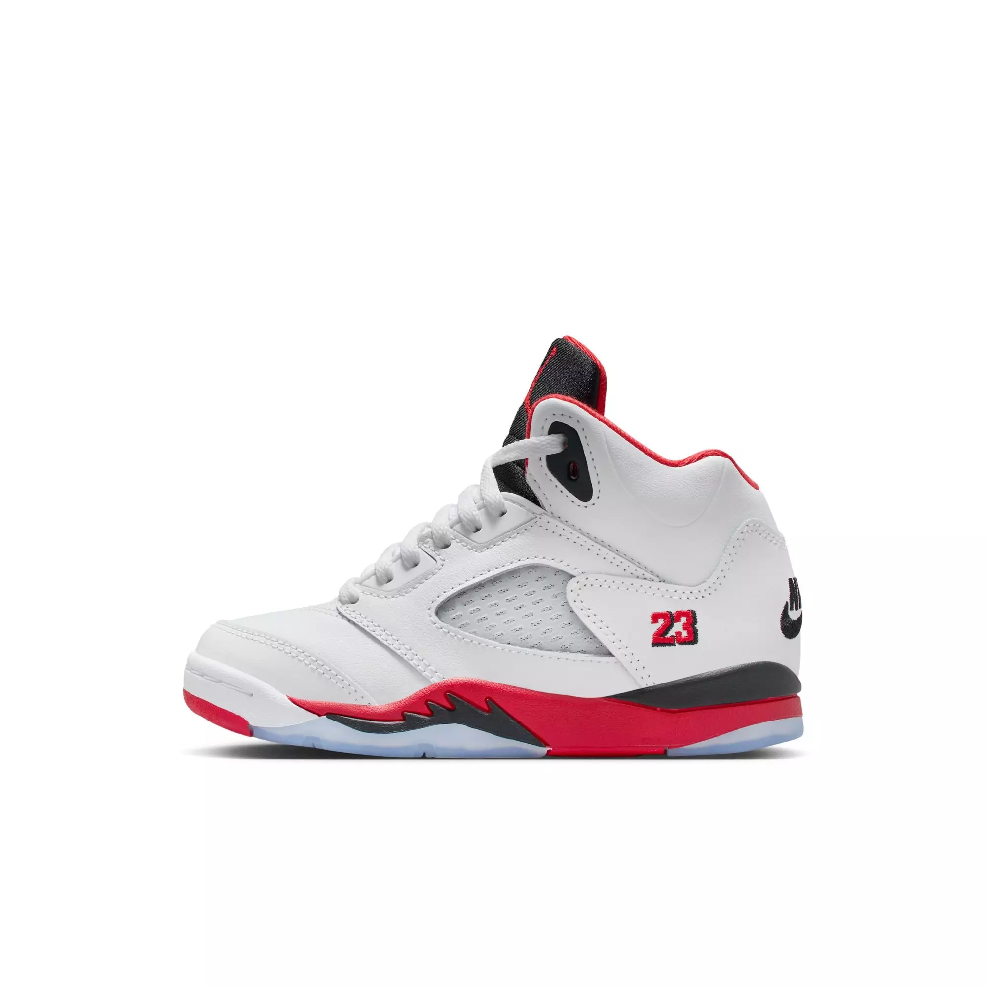 Jordan 5 Retro Fire Red "Black Tongue" Preschool Kids' Shoe - WHITE/FIRE RED/BLACK