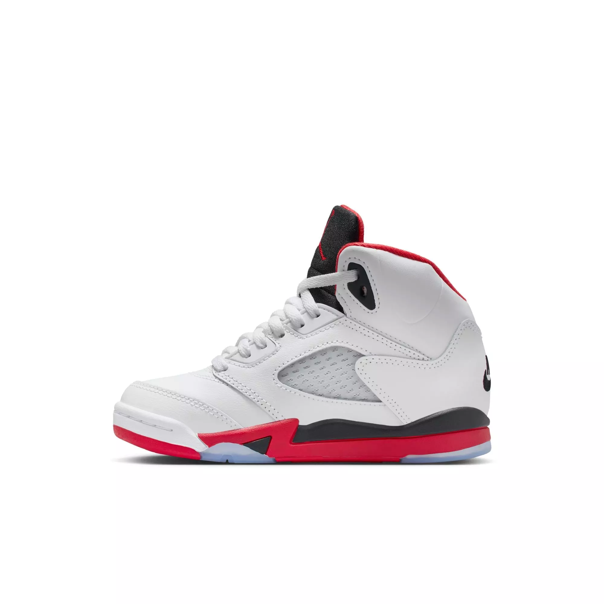 Jordan 5 Retro Fire Red "Black Tongue" Preschool Kids' Shoe - WHITE/FIRE RED/BLACK