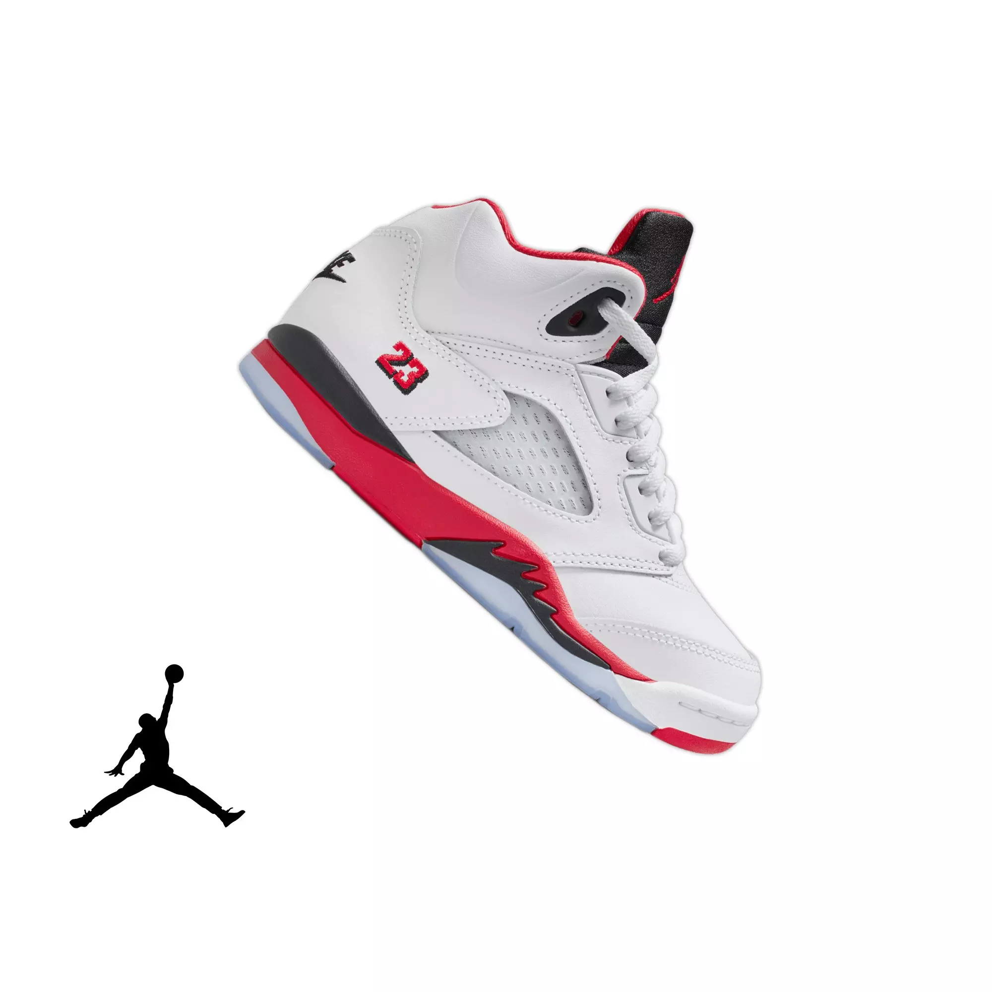 Jordan 5 Retro "Fire Red" Preschool Kids' Shoe - WHITE/FIRE RED/BLACK
