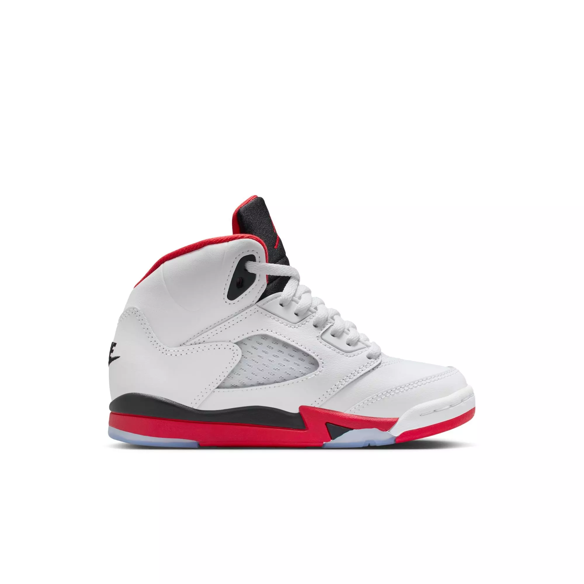 Jordan 5 Retro Fire Red "Black Tongue" Preschool Kids' Shoe - WHITE/FIRE RED/BLACK