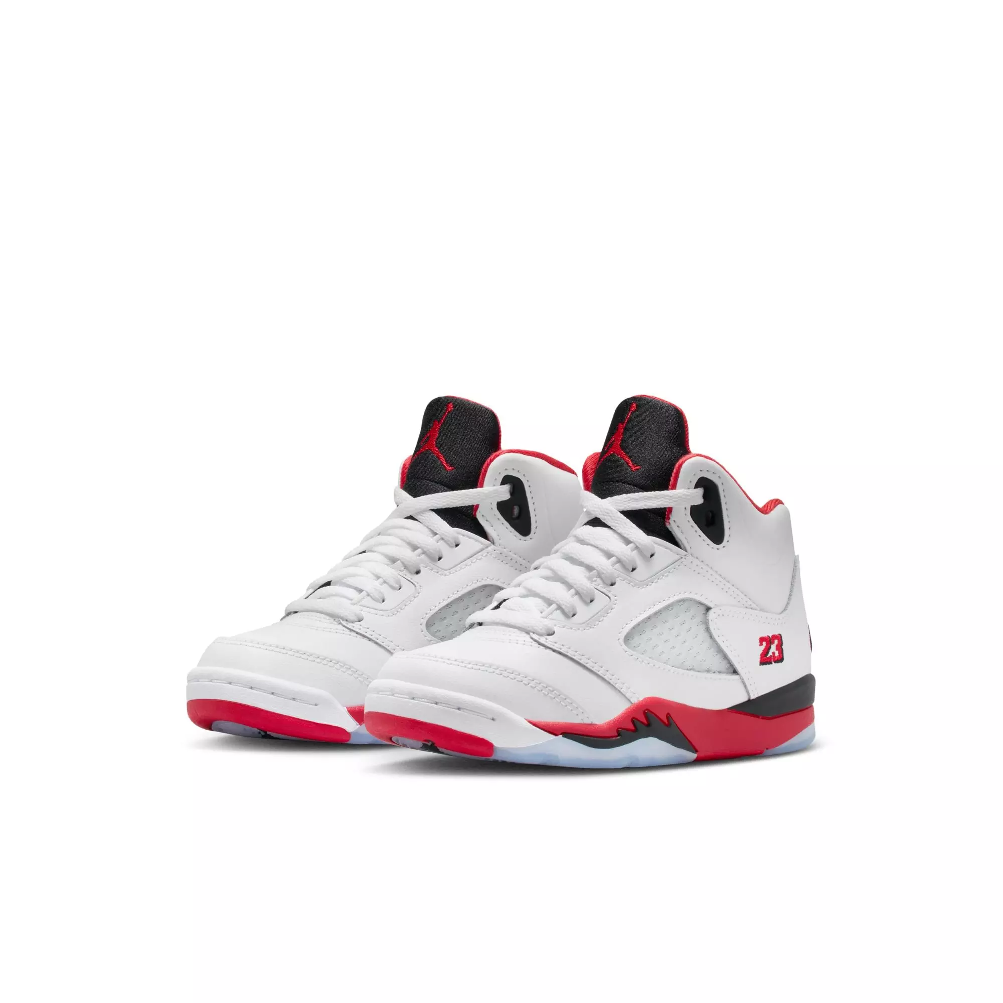 Jordan 5 Retro Fire Red "Black Tongue" Preschool Kids' Shoe - WHITE/FIRE RED/BLACK