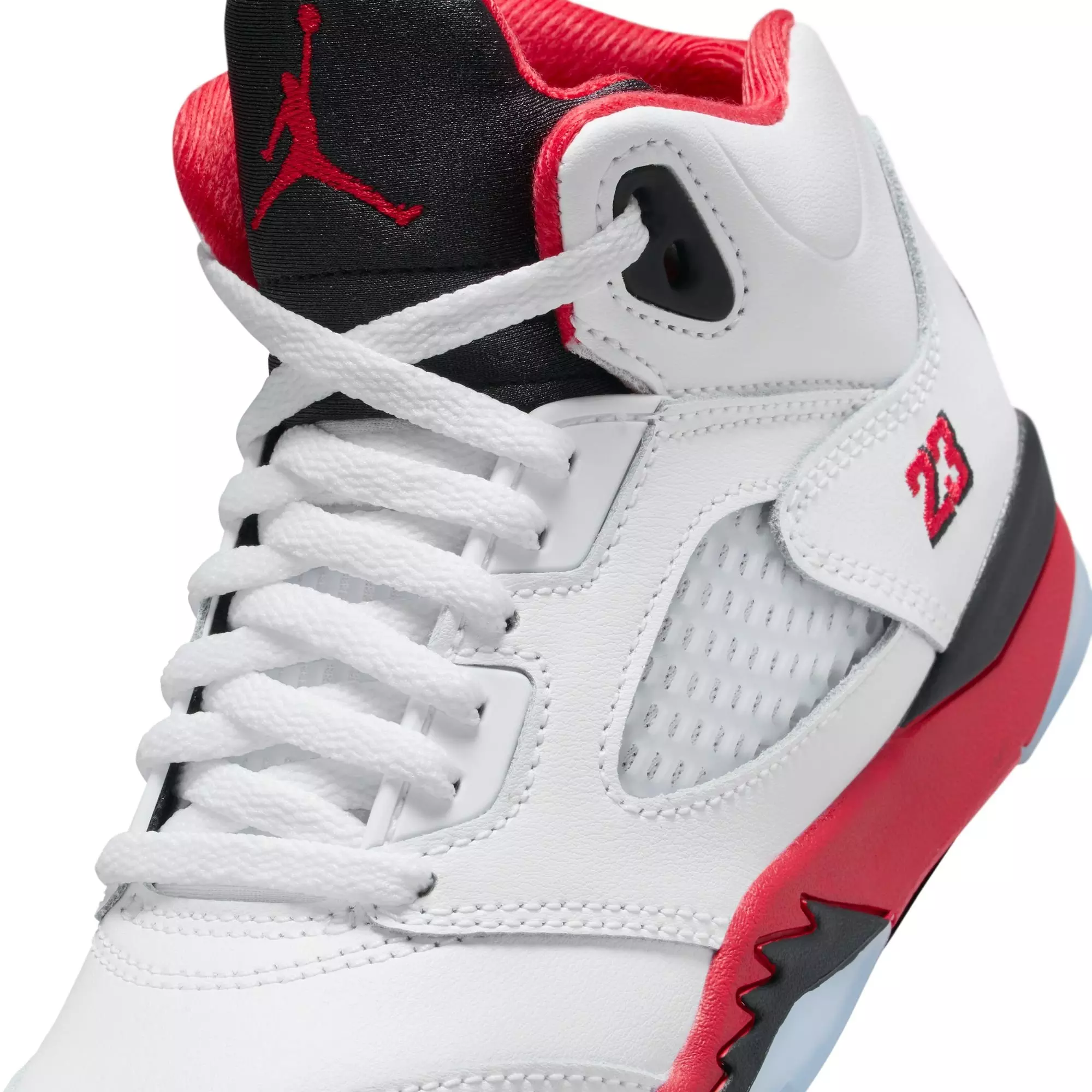 Jordan 5 Retro Fire Red "Black Tongue" Preschool Kids' Shoe - WHITE/FIRE RED/BLACK