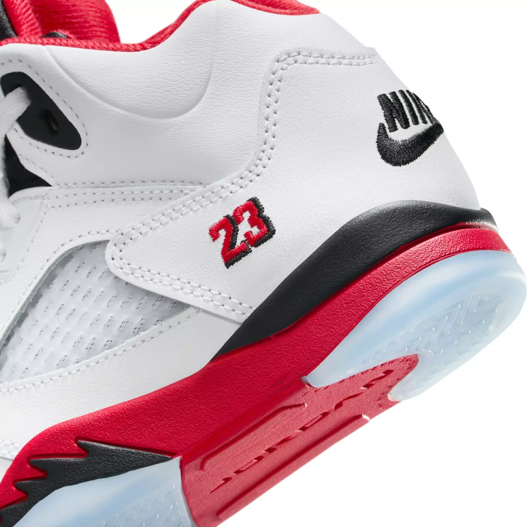 Jordan 5 Retro Fire Red "Black Tongue" Preschool Kids' Shoe - WHITE/FIRE RED/BLACK