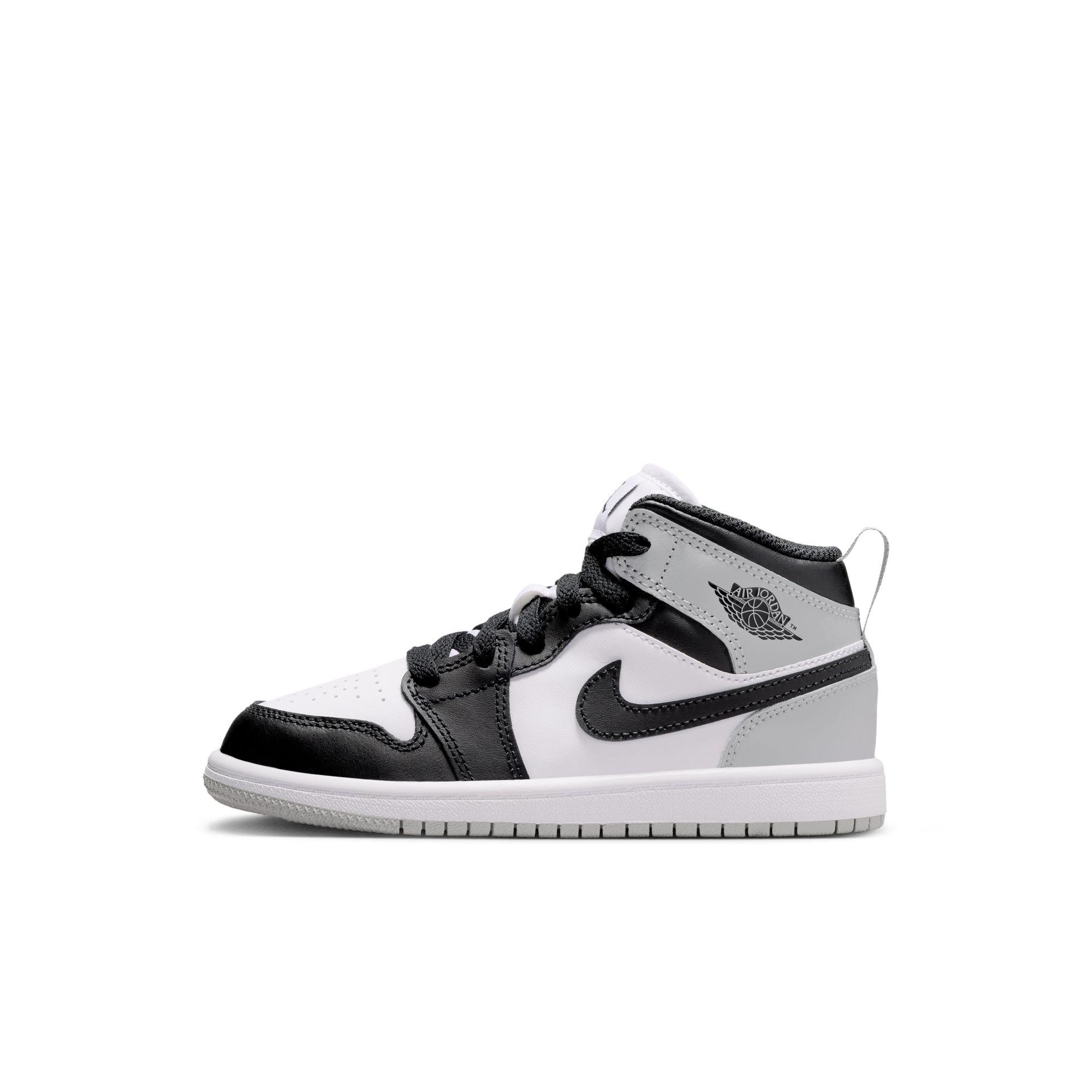 Jordan 1 Mid Preschool Boys' "White/Black/Lt Smoke Grey" Shoe
