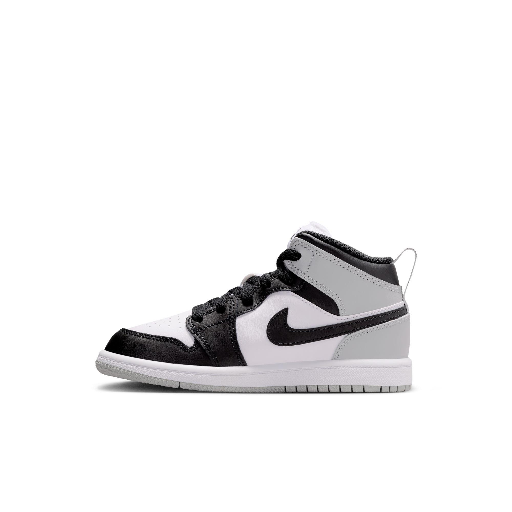 Jordan 1 Mid Preschool Boys' "White/Black/Lt Smoke Grey" Shoe