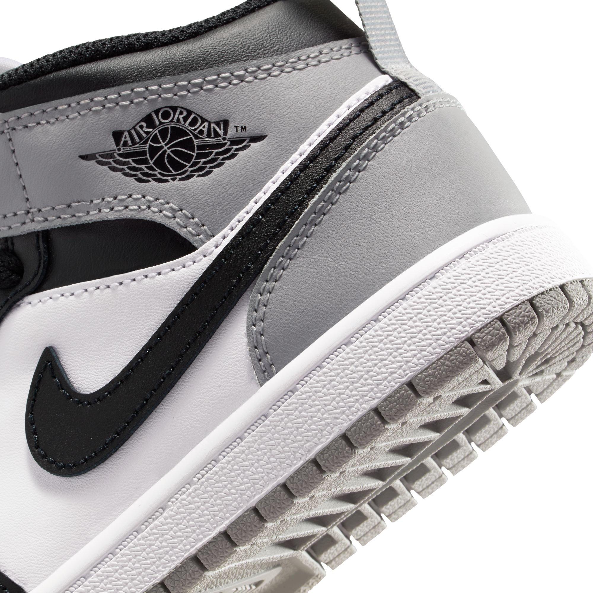 Jordan 1 Mid Preschool Boys' "White/Black/Lt Smoke Grey" Shoe