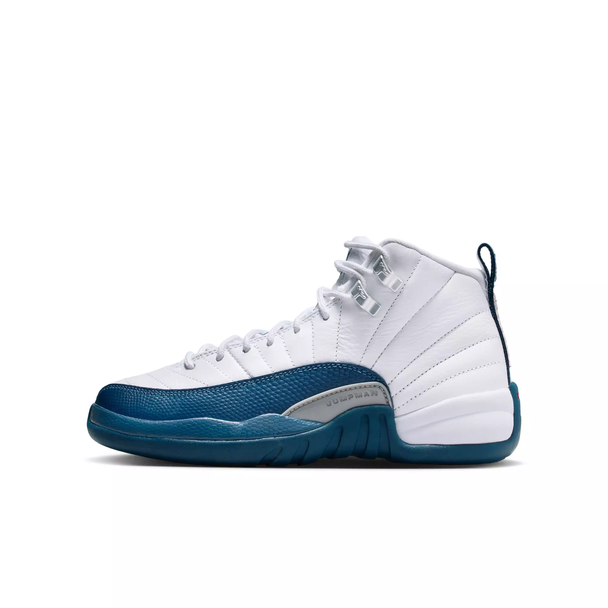 Jordan 12 Retro “French Blue and White” Grade School Kids' Shoe - WHITE/FRENCH BLUE/METALLIC SILVER