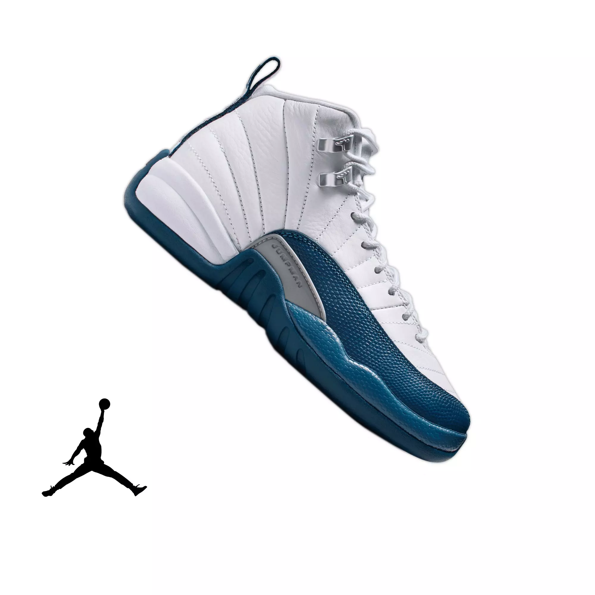 Jordan 12 Retro “French Blue” Grade School Kids' Shoe - WHITE/FRENCH BLUE/METALLIC SILVER
