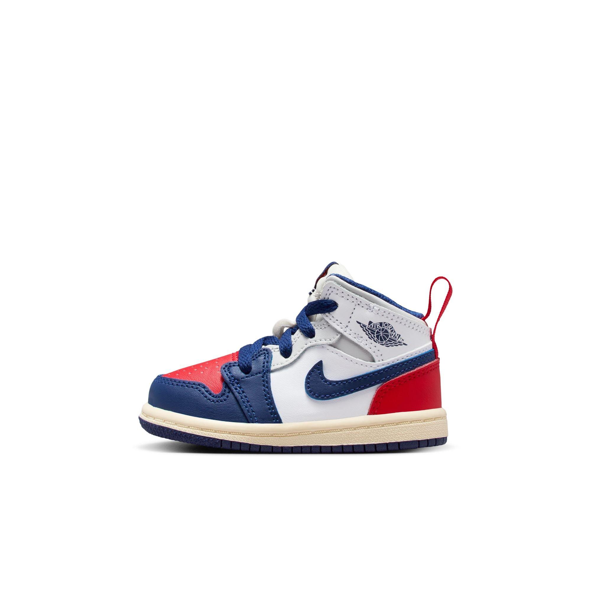 Jordan 1 Mid Toddler Boys' "White/Deep Royal Blue/University Red" Shoe