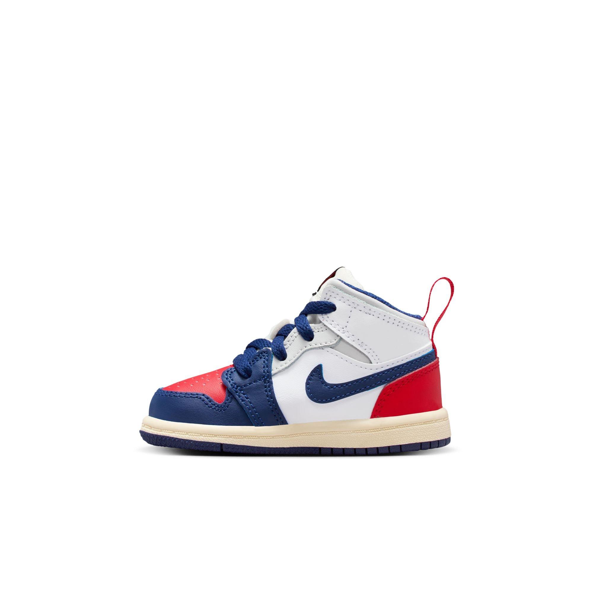 Jordan 1 Mid Toddler Boys' "White/Deep Royal Blue/University Red" Shoe