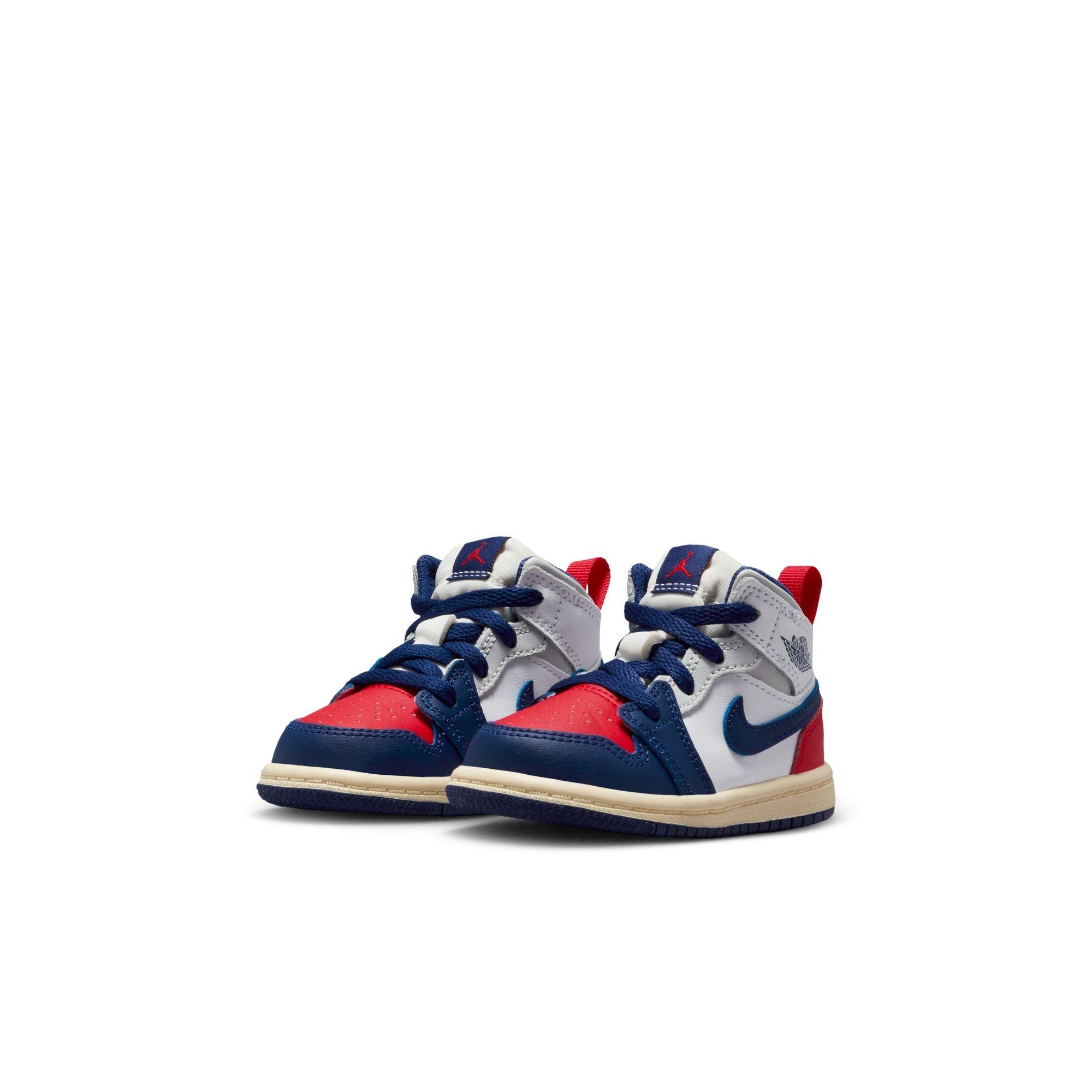 Jordan 1 Mid Toddler Boys' "White/Deep Royal Blue/University Red" Shoe