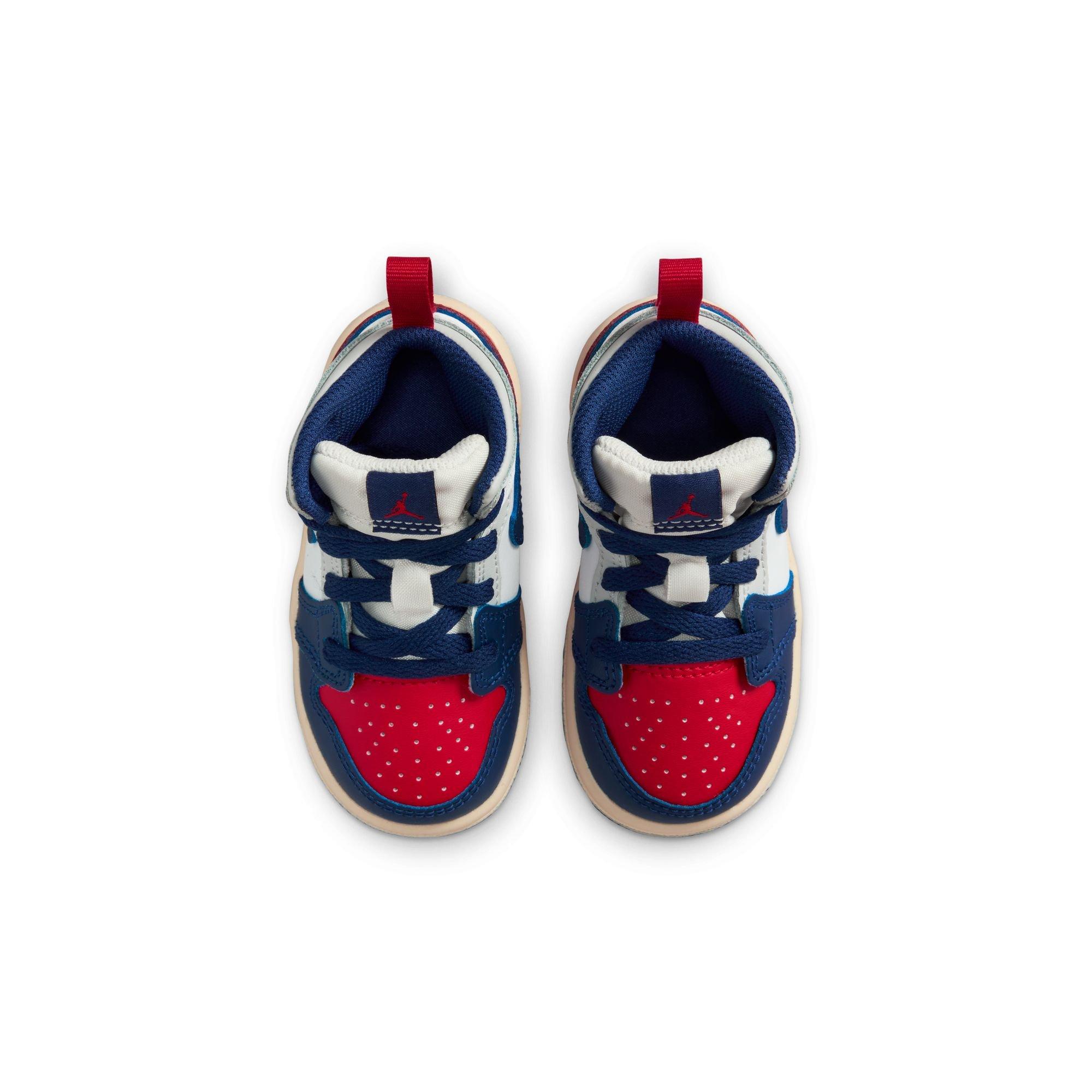 Jordan 1 Mid Toddler Boys' "White/Deep Royal Blue/University Red" Shoe