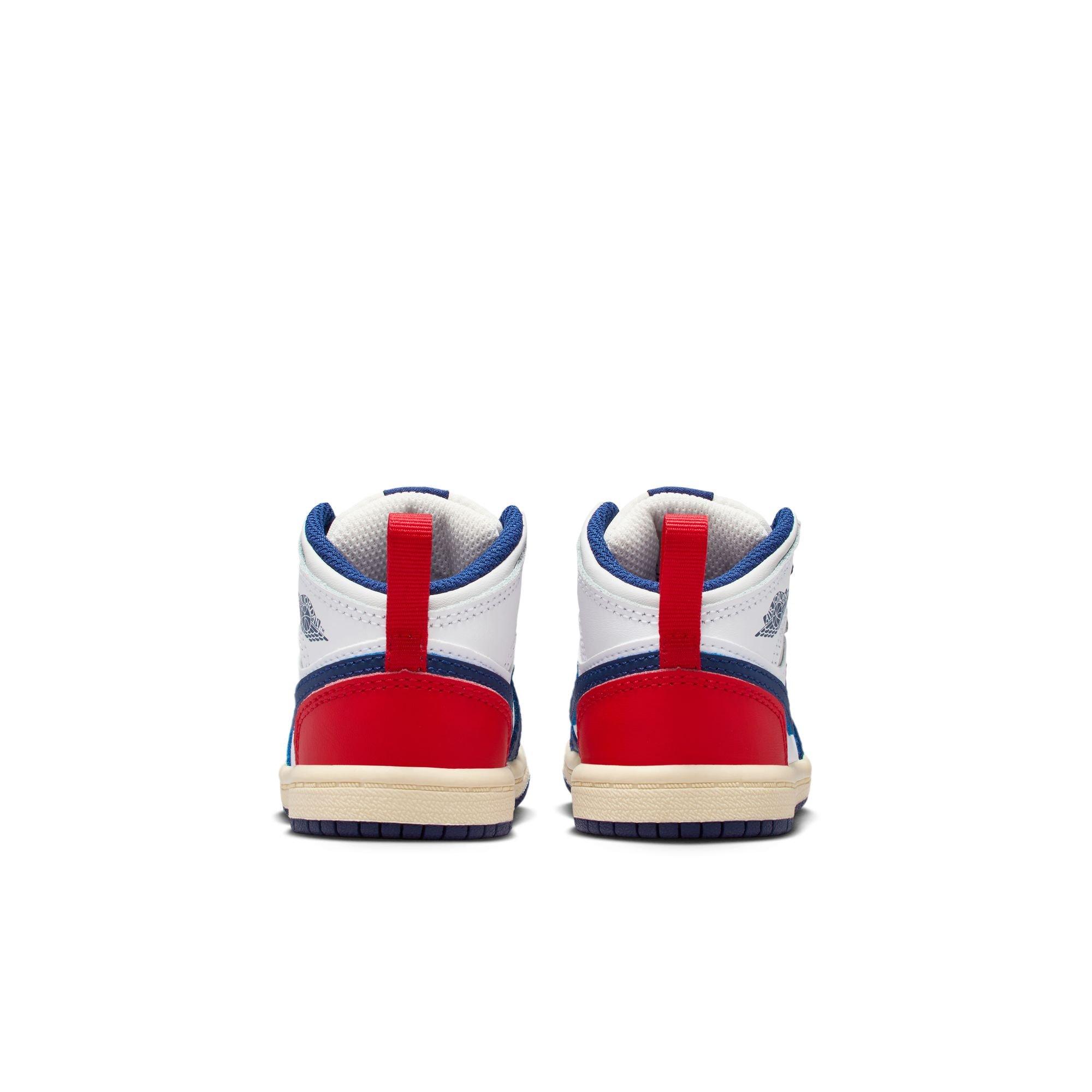 Jordan 1 Mid Toddler Boys' "White/Deep Royal Blue/University Red" Shoe