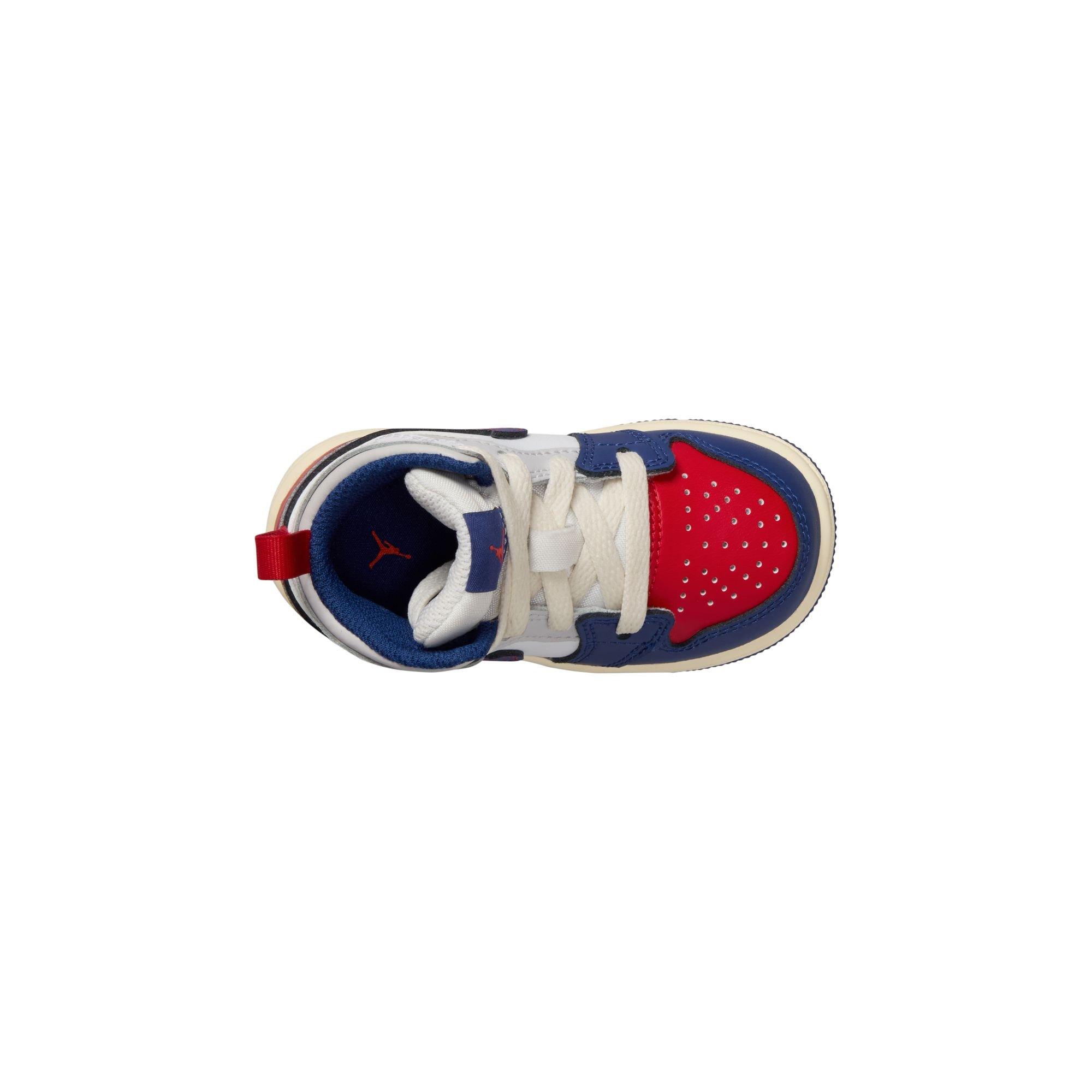 Jordan 1 Mid Toddler Boys' "White/Deep Royal Blue/University Red" Shoe