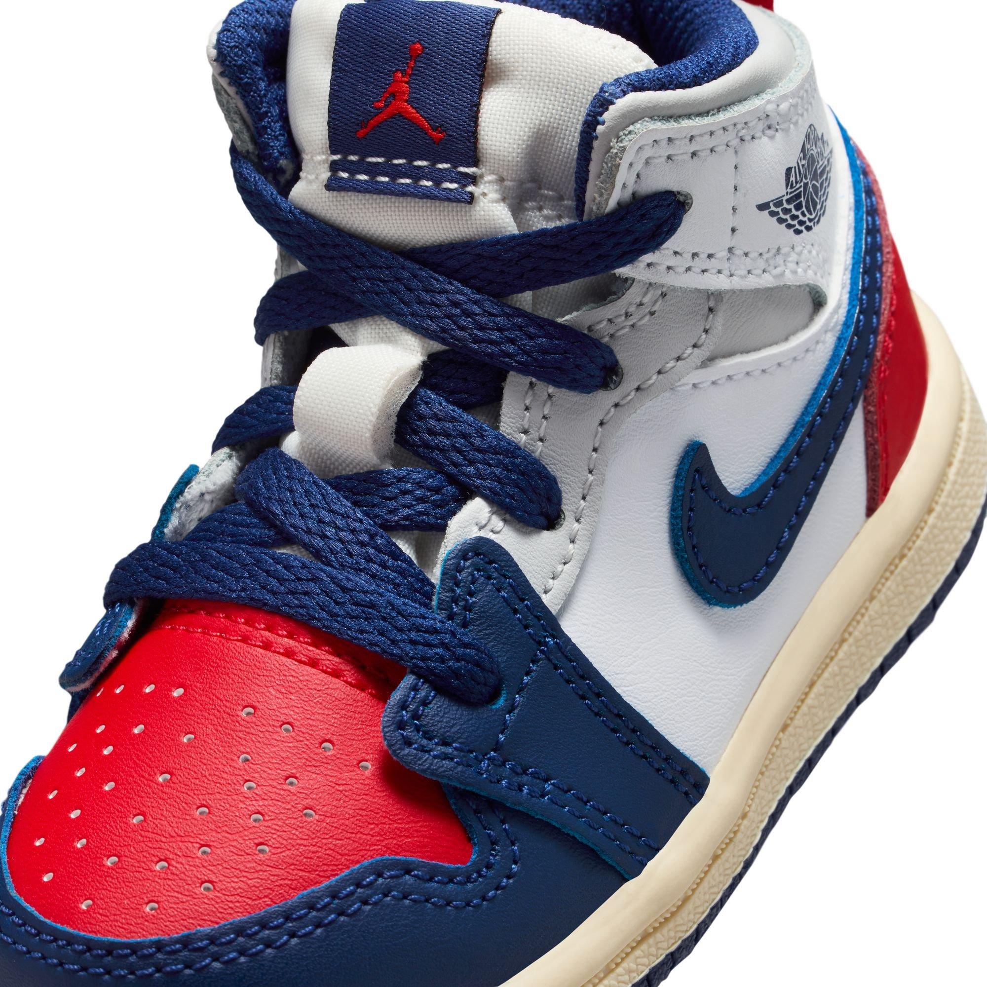 Jordan 1 Mid Toddler Boys' "White/Deep Royal Blue/University Red" Shoe