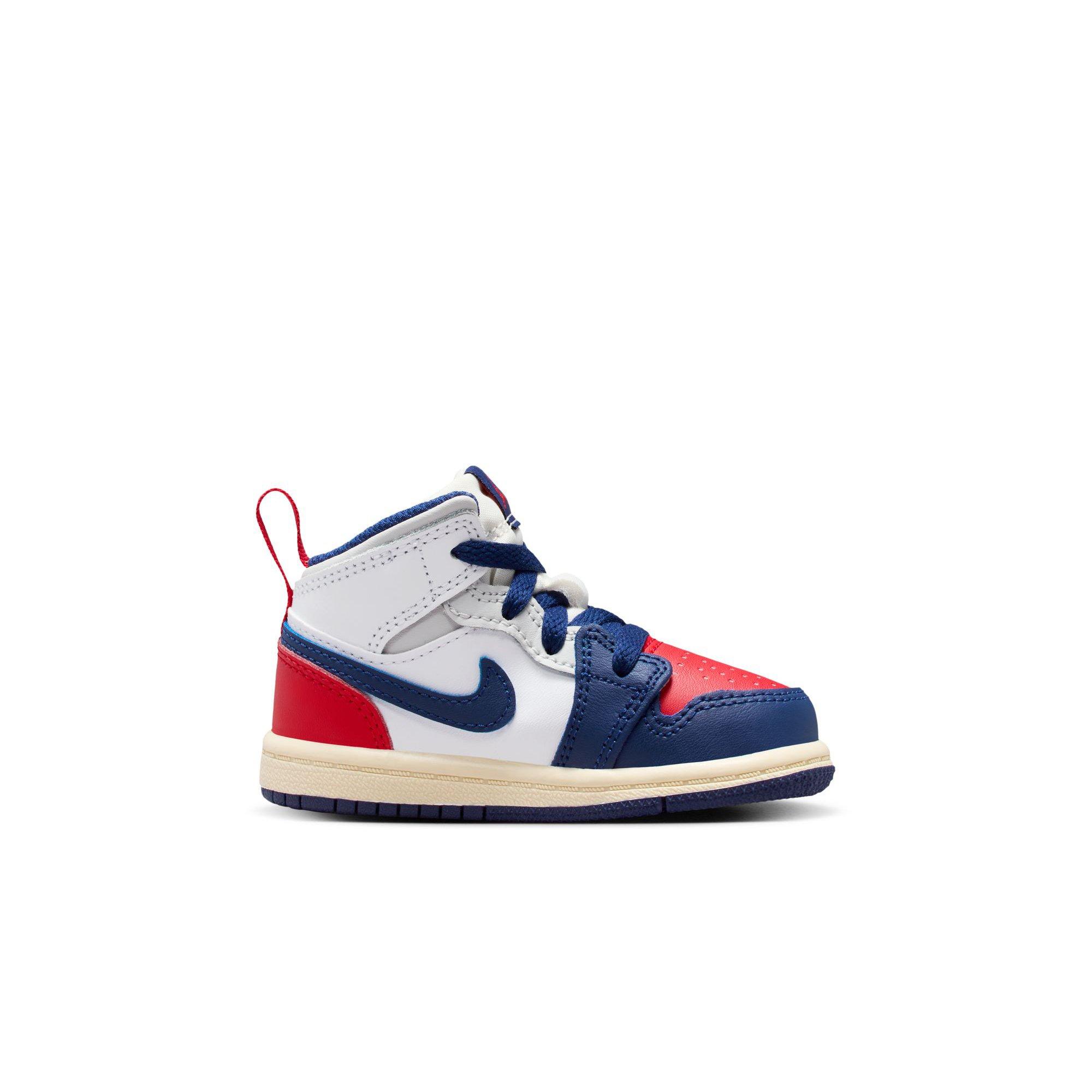 Jordan 1 Mid Toddler Boys' "White/Deep Royal Blue/University Red" Shoe