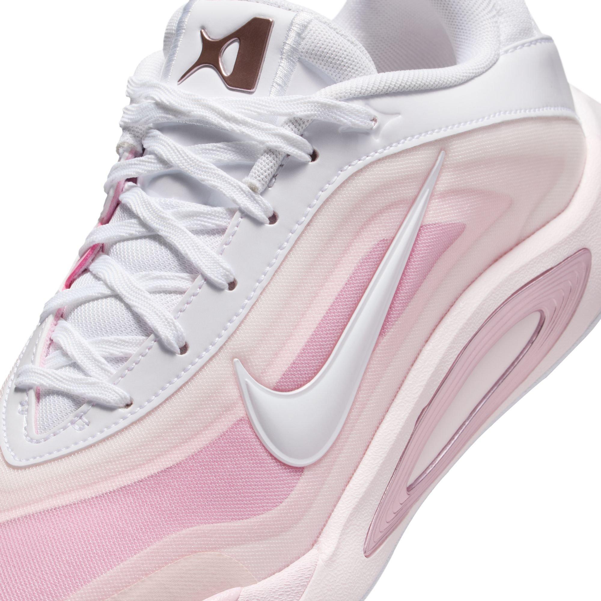 Nike A'One "#1 Draft Pick" Grade School Kids' Basketball Shoe - WHITE/PERFECT PINK/PRISM PINK Thumbnail View 5