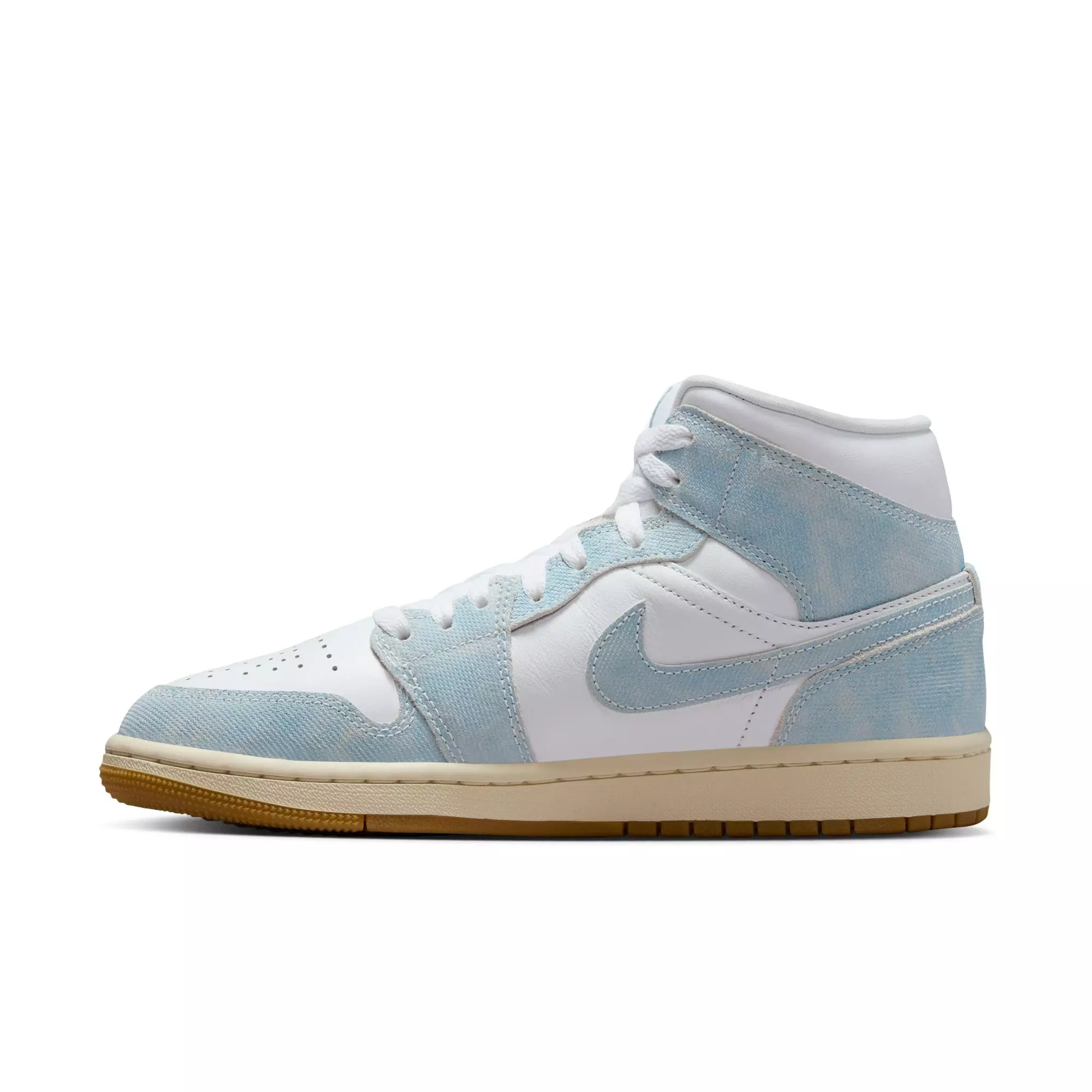 Jordan 1 Mid SE "White/Worn Blue/Sail/Gum Light Brown" Women's Shoe - WHITE/LT BLUE/DENIM