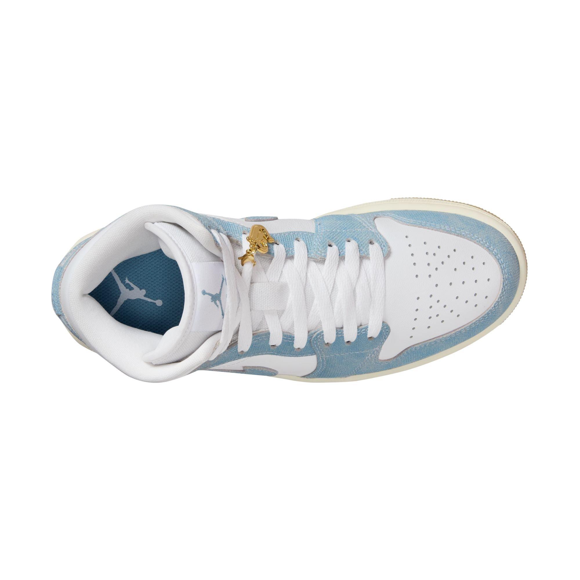 Jordan 1 Mid SE "White/Worn Blue/Sail/Gum Light Brown" Women's Shoe - WHITE/LT BLUE/DENIM Thumbnail View 8