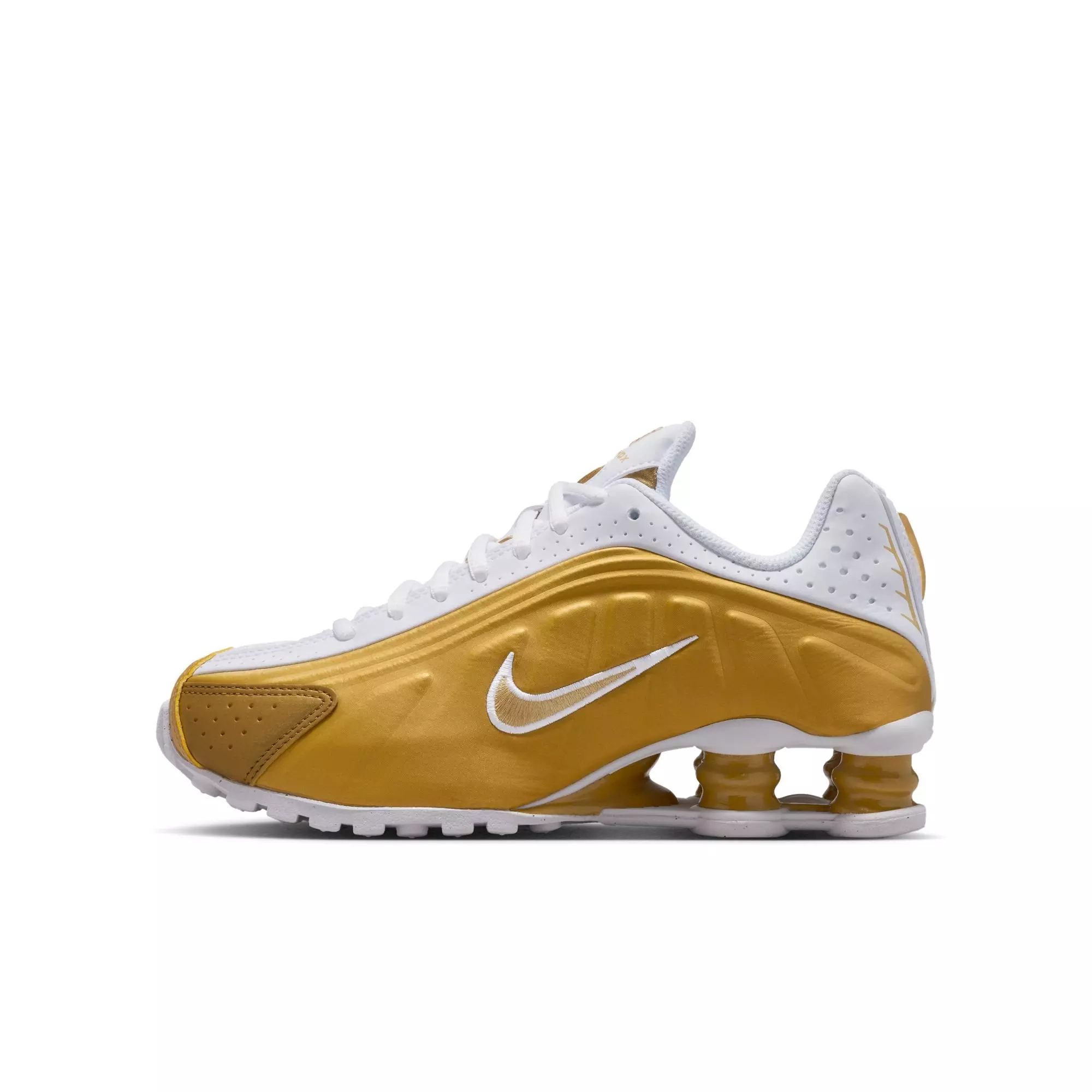 Nike Shox R4 "Metallic Gold/White" Grade School Girls' Shoe - WHITE/GOLD