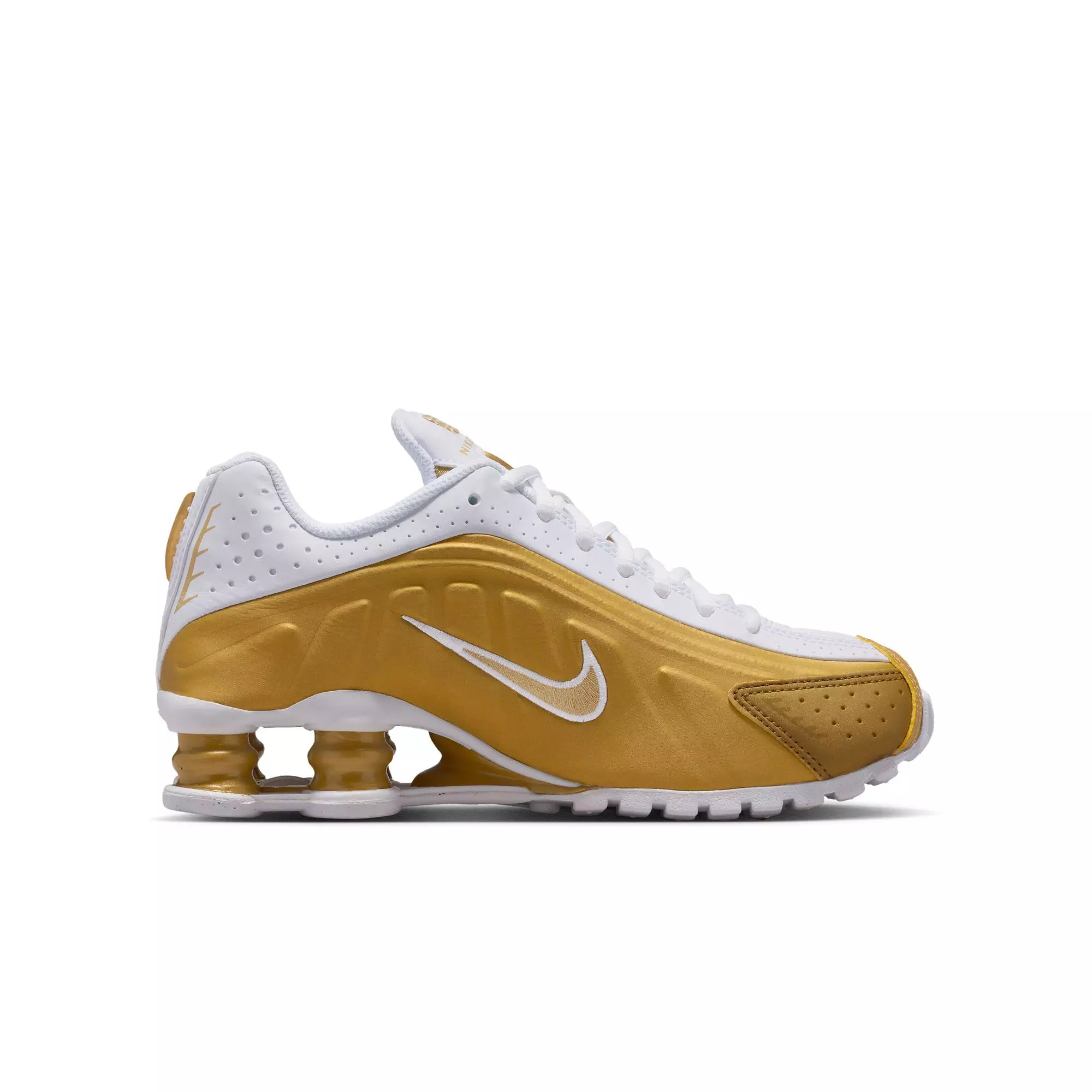 Nike Shox R4 "Metallic Gold/White" Grade School Girls' Shoe - WHITE/GOLD