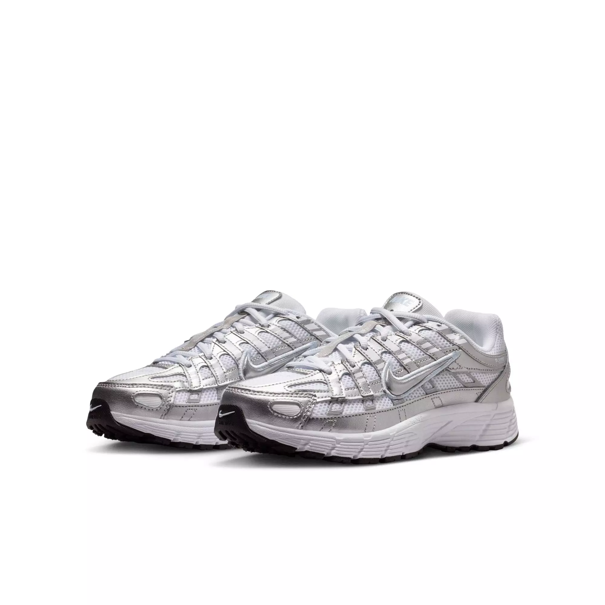 Nike P-6000 "White/Metallic Silver/Blue Tint/Black" Grade School Kids' Shoe - WHITE/SILVER