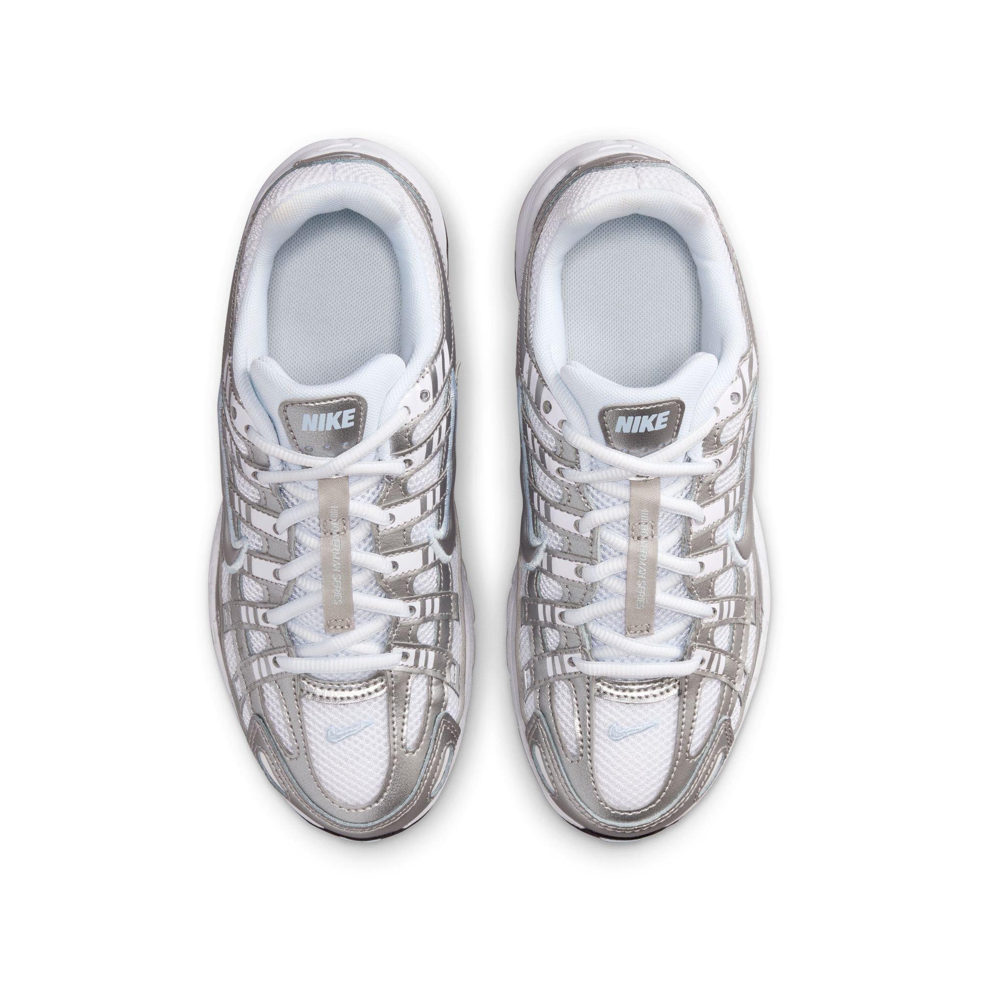Nike P-6000 Grade School Kids' "White/Metallic Silver/Blue Tint/Black" Shoe