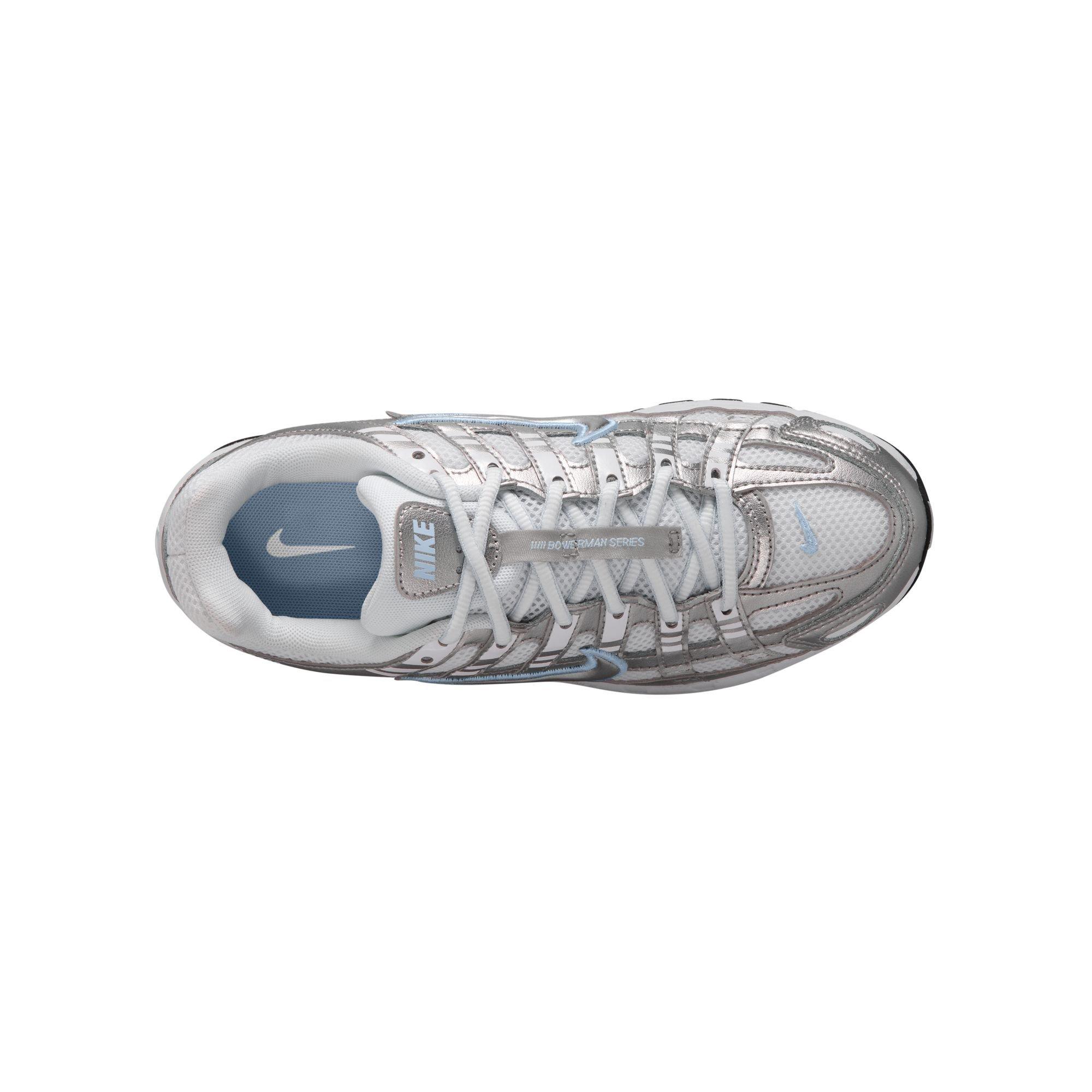 Nike P-6000 Grade School Kids' "White/Metallic Silver/Blue Tint/Black" Shoe