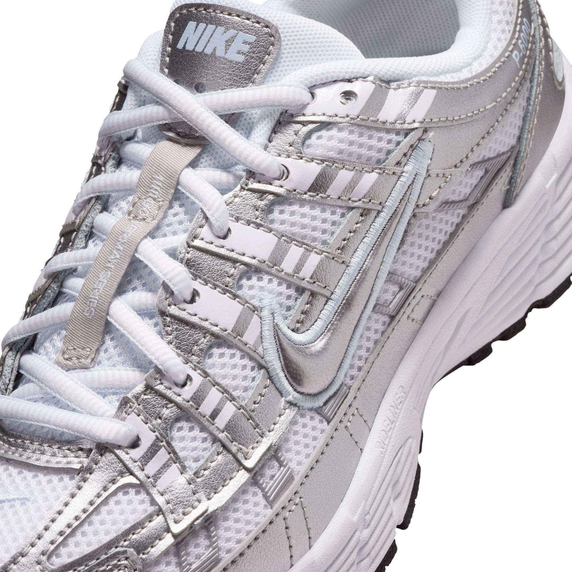 Nike P-6000 Grade School Kids' "White/Metallic Silver/Blue Tint/Black" Shoe