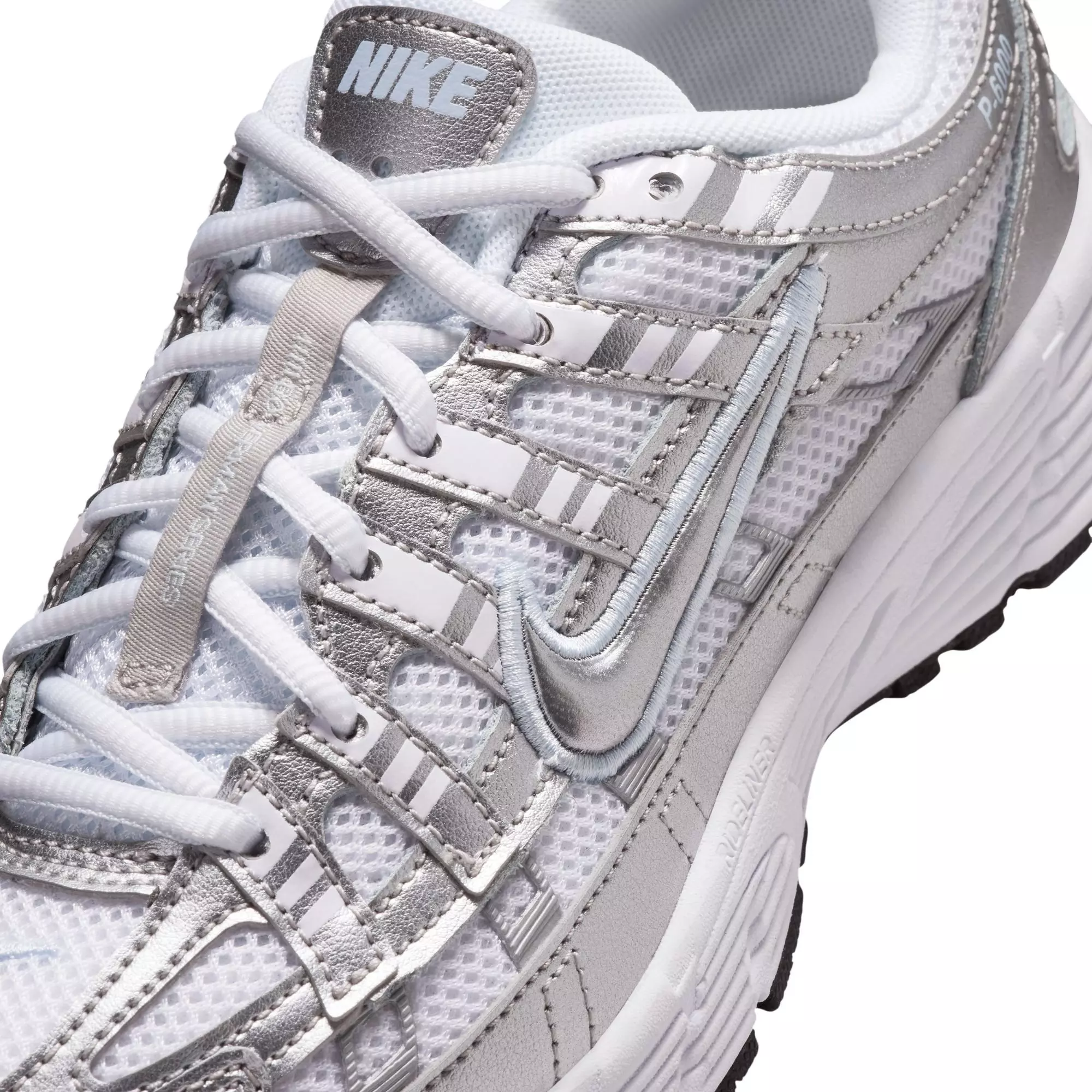 Nike P-6000 "White/Metallic Silver/Blue Tint/Black" Grade School Kids' Shoe - WHITE/SILVER