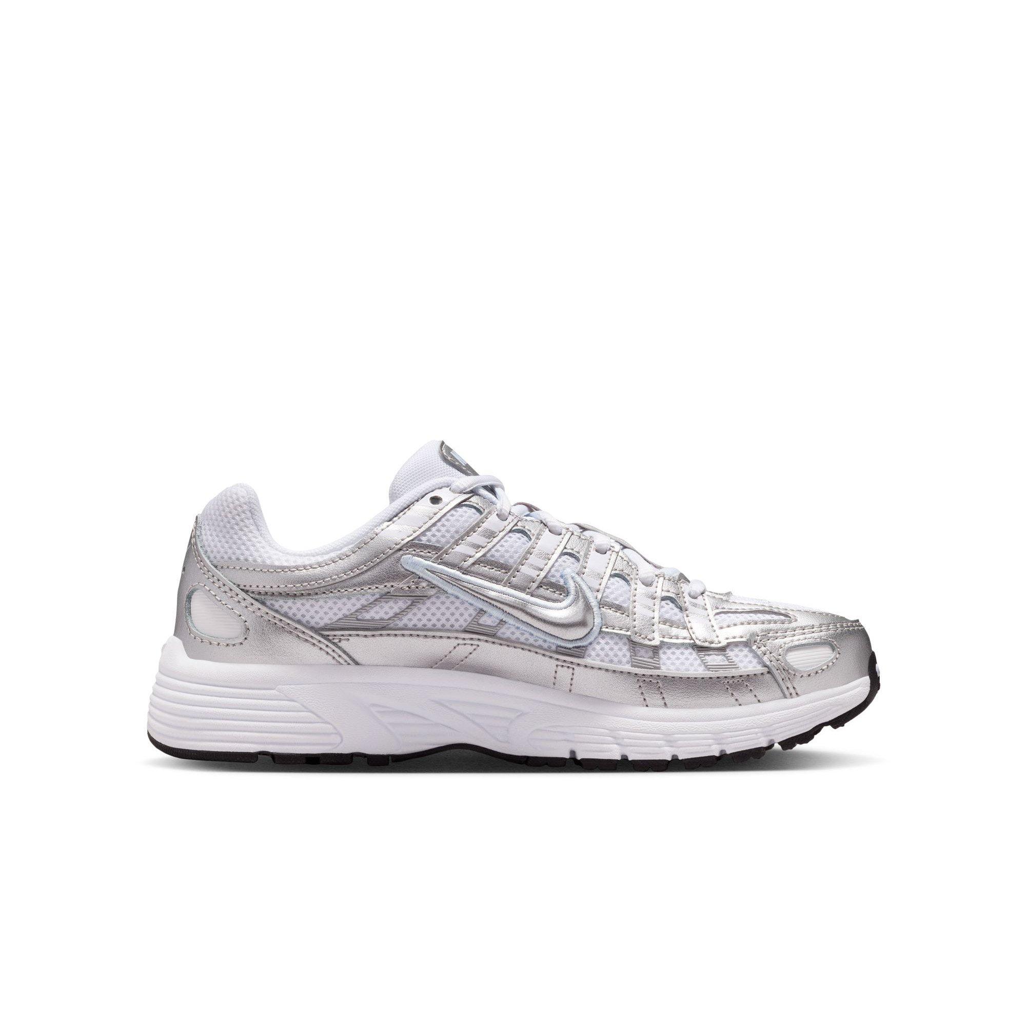 Nike P-6000 Grade School Girls' "White/Metallic Silver/Blue Tint/Black" Shoe