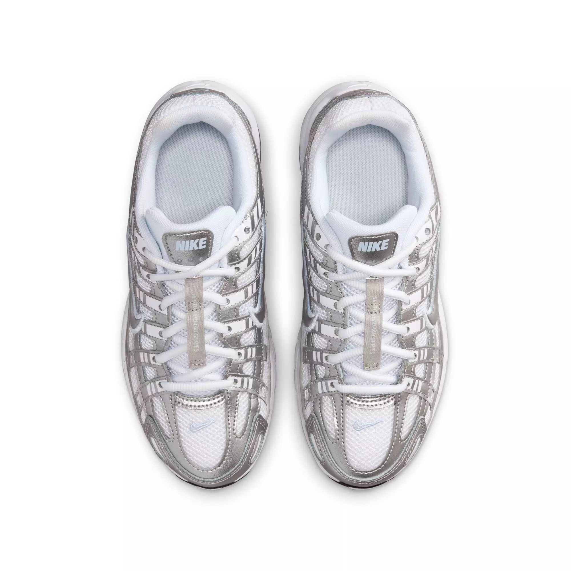 Nike P-6000 "White/Metallic Silver/Blue Tint/Black" Preschool Kids' Shoe - WHITE/SILVER