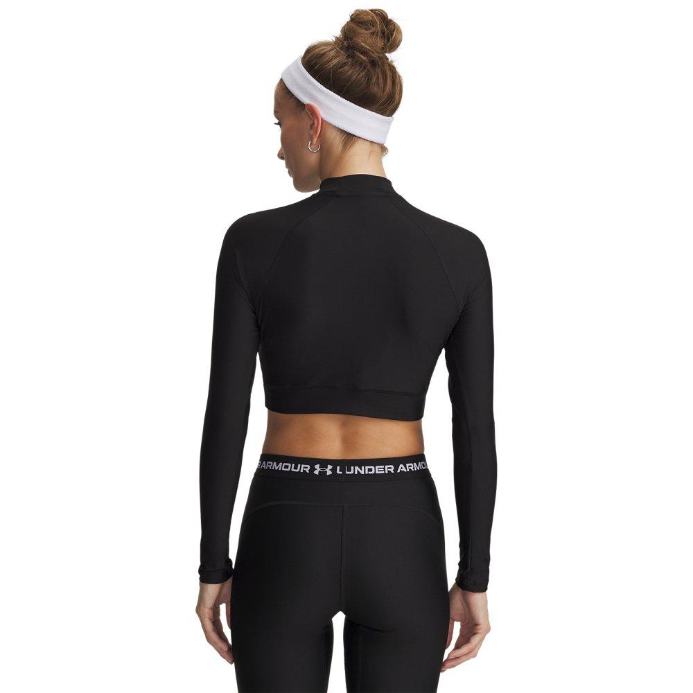Under Arour Women's HeatGear Crop Mock Long Sleeve Top - Black/White - BLACK/WHITE Thumbnail View 2