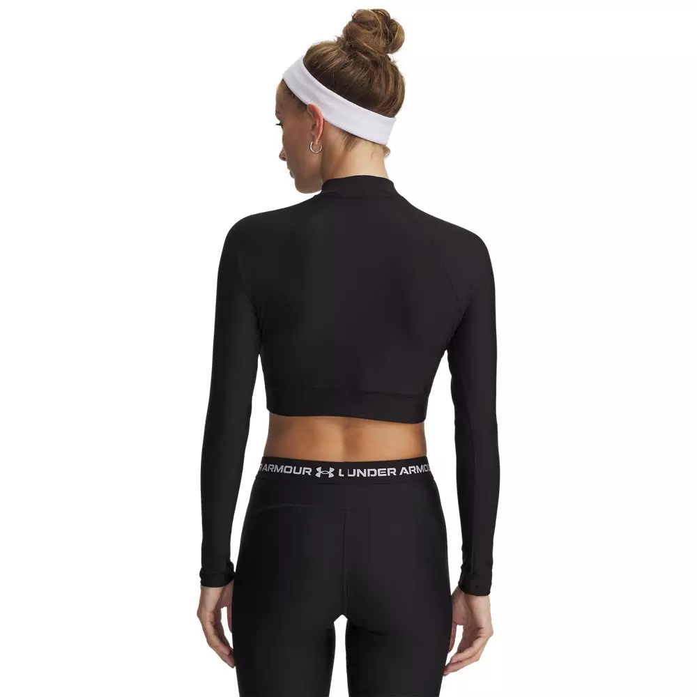 Under Arour Women's HeatGear Crop Mock Long Sleeve Top - Black/White - BLACK/WHITE