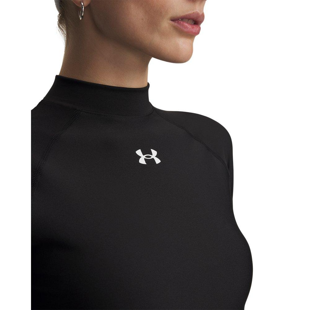 Under Arour Women's HeatGear Crop Mock Long Sleeve Top - Black/White - BLACK/WHITE Thumbnail View 3
