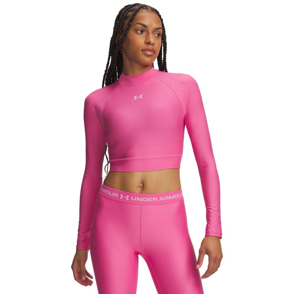 Under Arour Women's HeatGear Crop Mock Long Sleeve Top - Pink - PINK